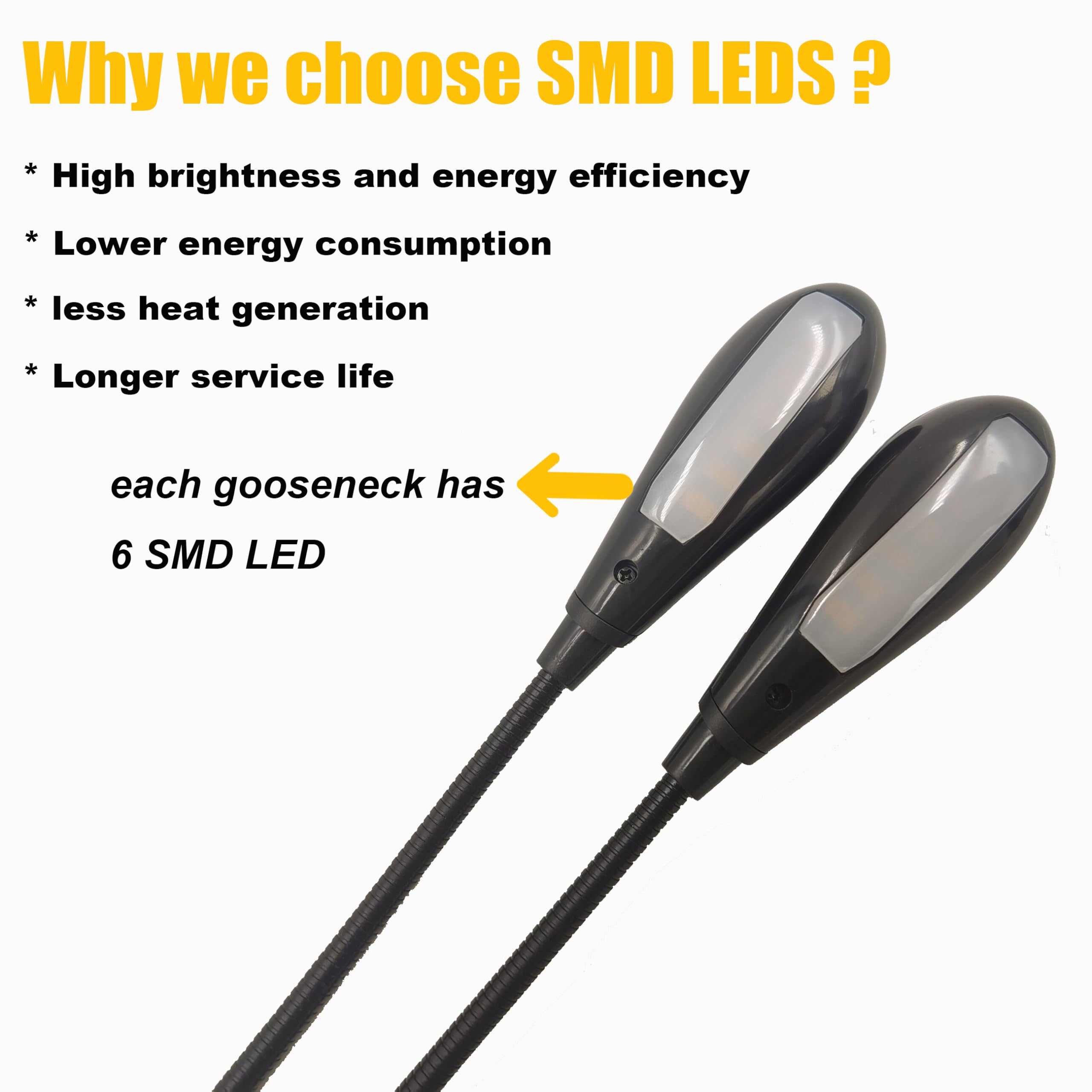 LED Music Stand Light with 12pcs 5050 LEDs - Adjustable Clip-On or Free Standing Reading Lamp, Flexible Dual Arm Design, Ultra Bright Portable Night Light for Bedside, Piano Sheet Music, Book Reading & Study Desk