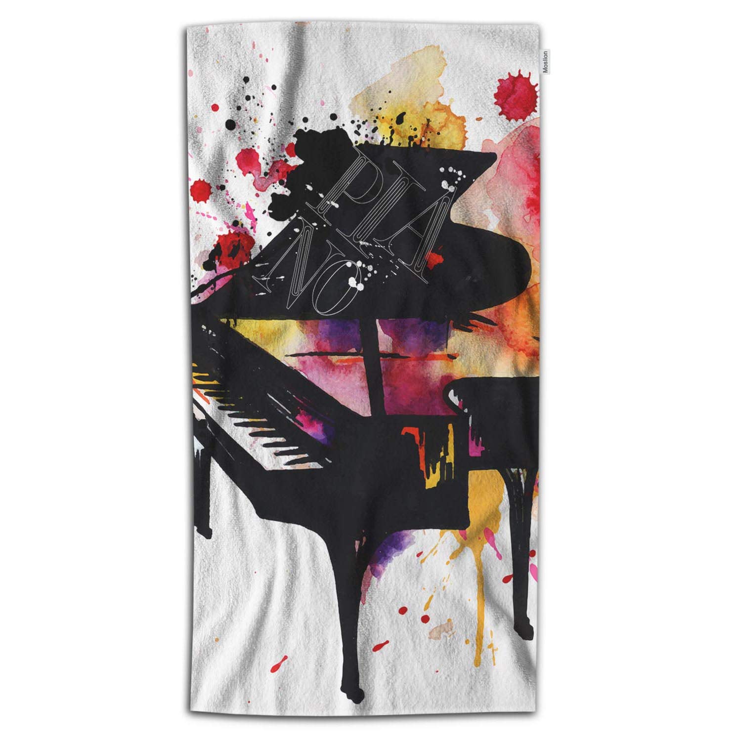 Moslion Watercolor Piano Microfiber Bath Towel - 32x64 Inch Soft Absorbent Classical Music Instrument Design for Kids, Baby, Beach & Bathroom Use - Perfect for Swimming, Spa, Gym and Home Decor