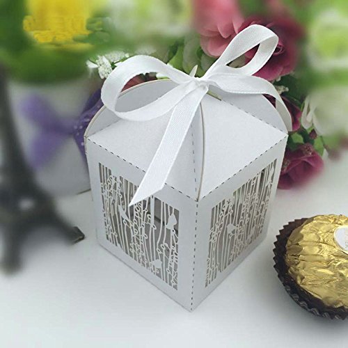 Joinwin® 50PCS White Pearlescent Laser Cut Birdcage Wedding Favor Boxes - Elegant Party, Baby Shower, Bridal Shower Candy & Chocolate Gift Boxes for Wedding Decorations, Birthday Celebrations and Special Events