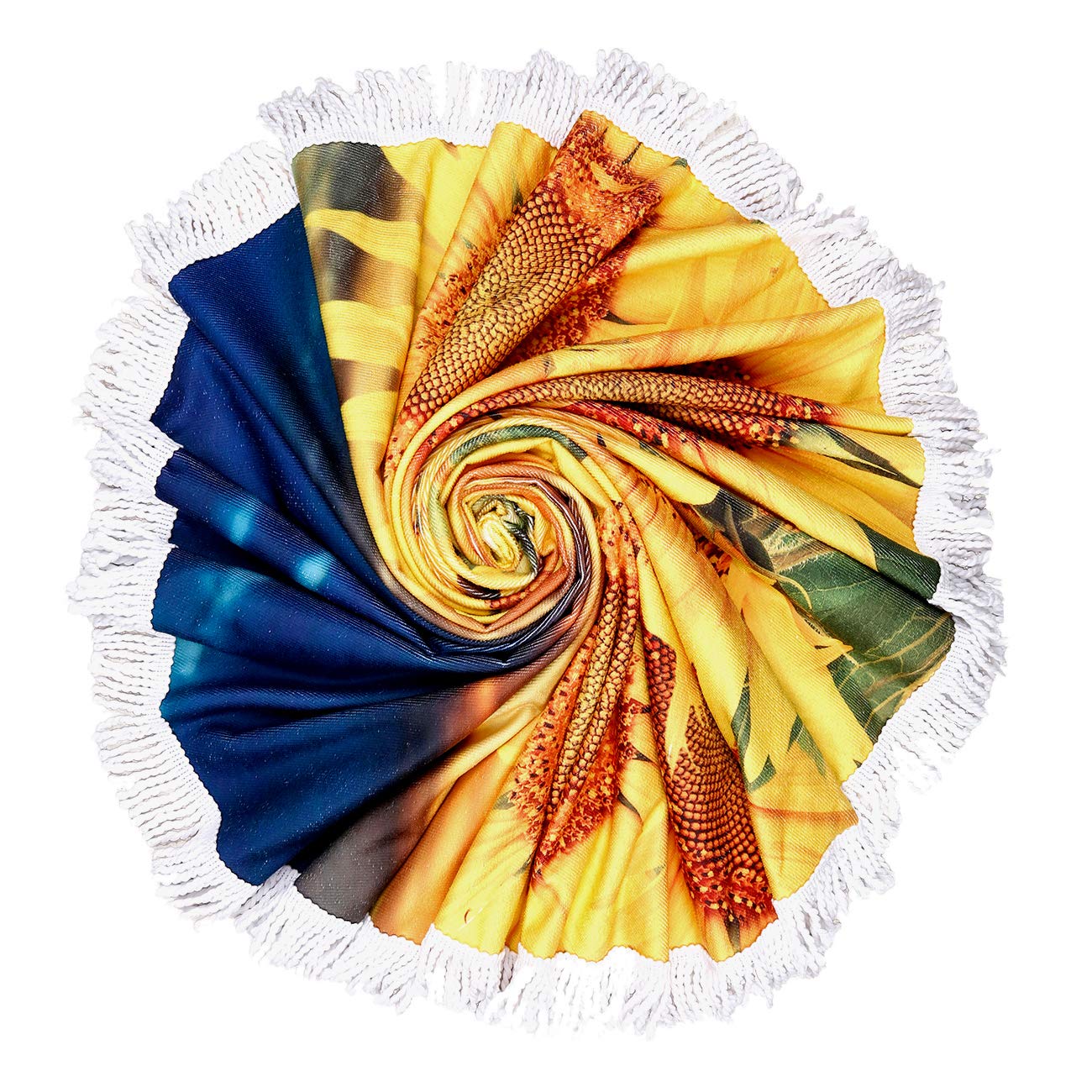 Violet Mist Sunflower Round Beach Blanket 60x60 Inch - Ultra Soft Microfiber Sand-Free Circular Towel with Fringe & Tassels - Perfect for Beach, Pool, Picnic, Travel and Outdoor Activities