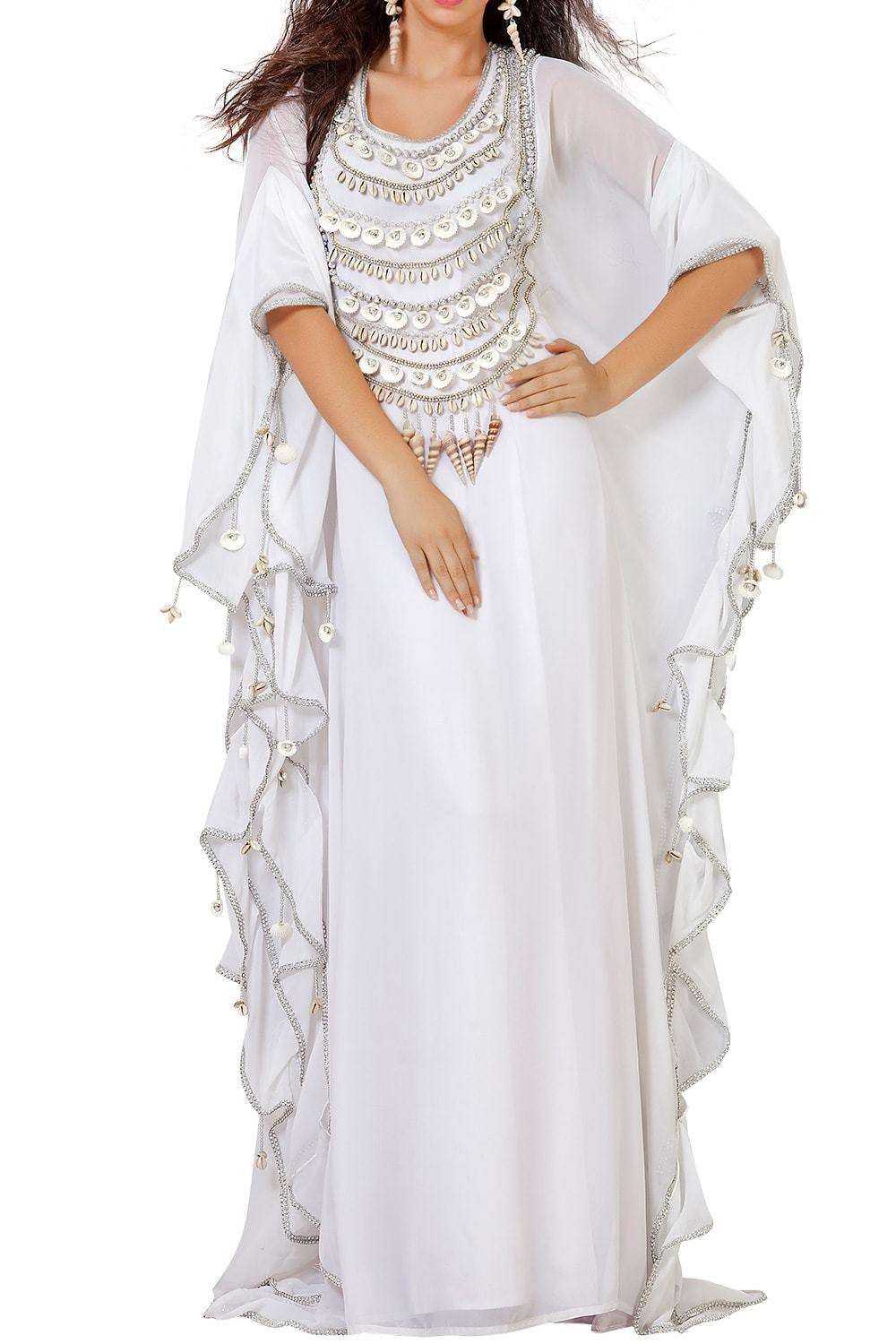 Elegant White Arabian Designer Kaftan Dress for Women - Perfect for Beach Weddings, Vacation & Boho Fashion