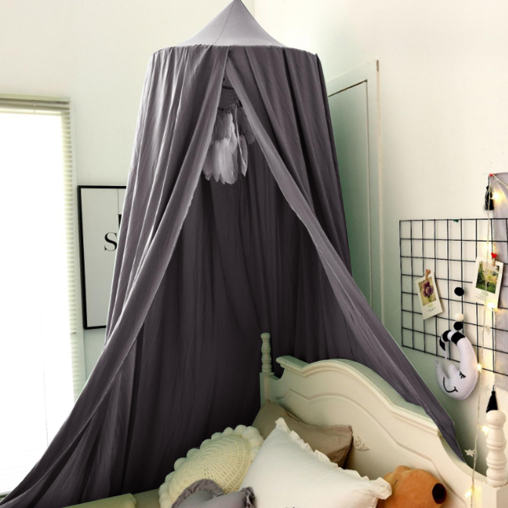 Kids Bed Canopy - Large Decorative Ceiling Hanging Bed Tent with Round Top | Lightproof Punch-Free Polyester Bed Curtain for Girls & Boys | Perfect for Princess Themed Rooms, Sleepovers & Nursery Decor