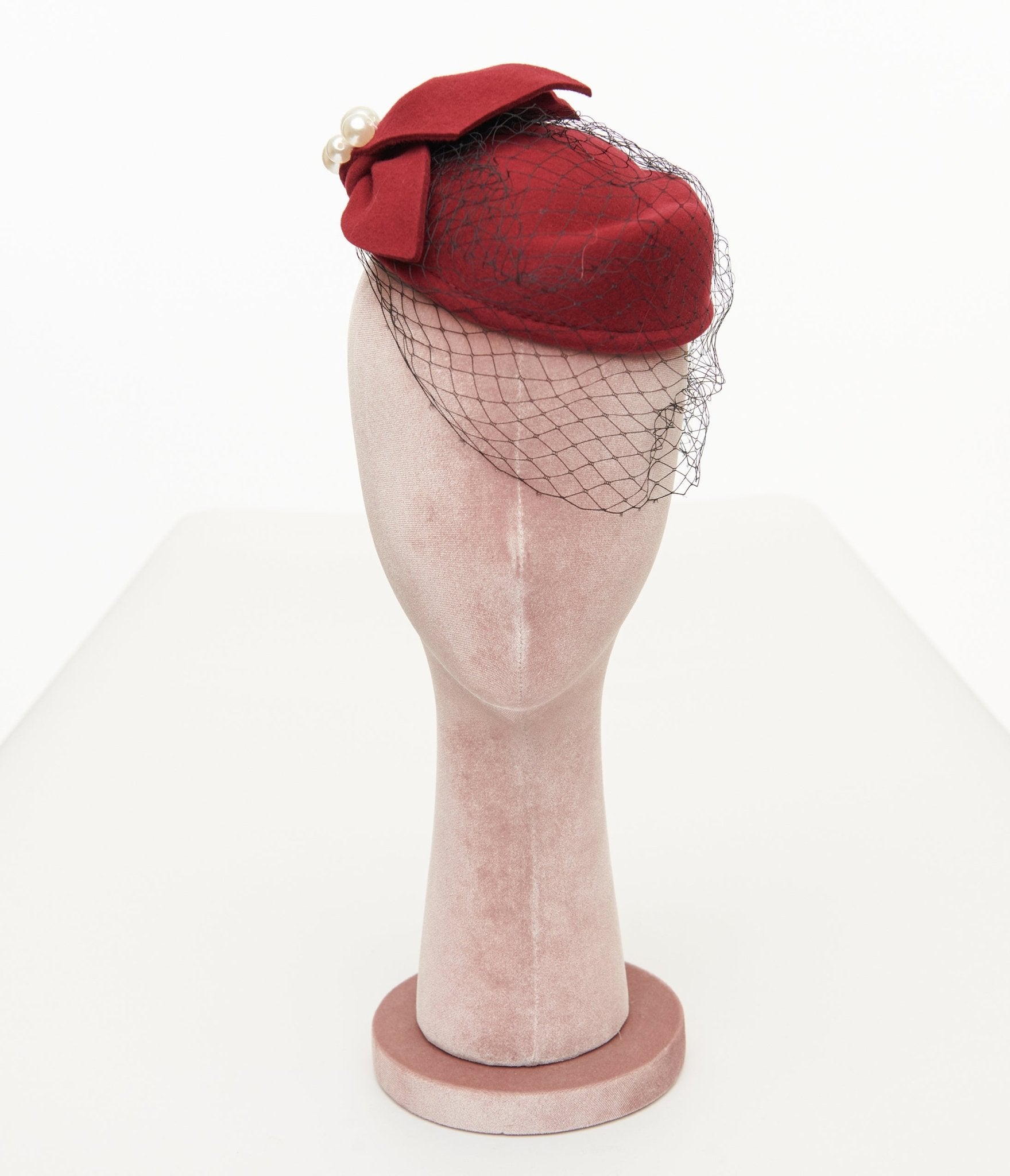 Vintage 1950s Red Pearl Pillbox Hat - Retro Women's Fashion Accessory for Tea Parties, Weddings & Special Occasions