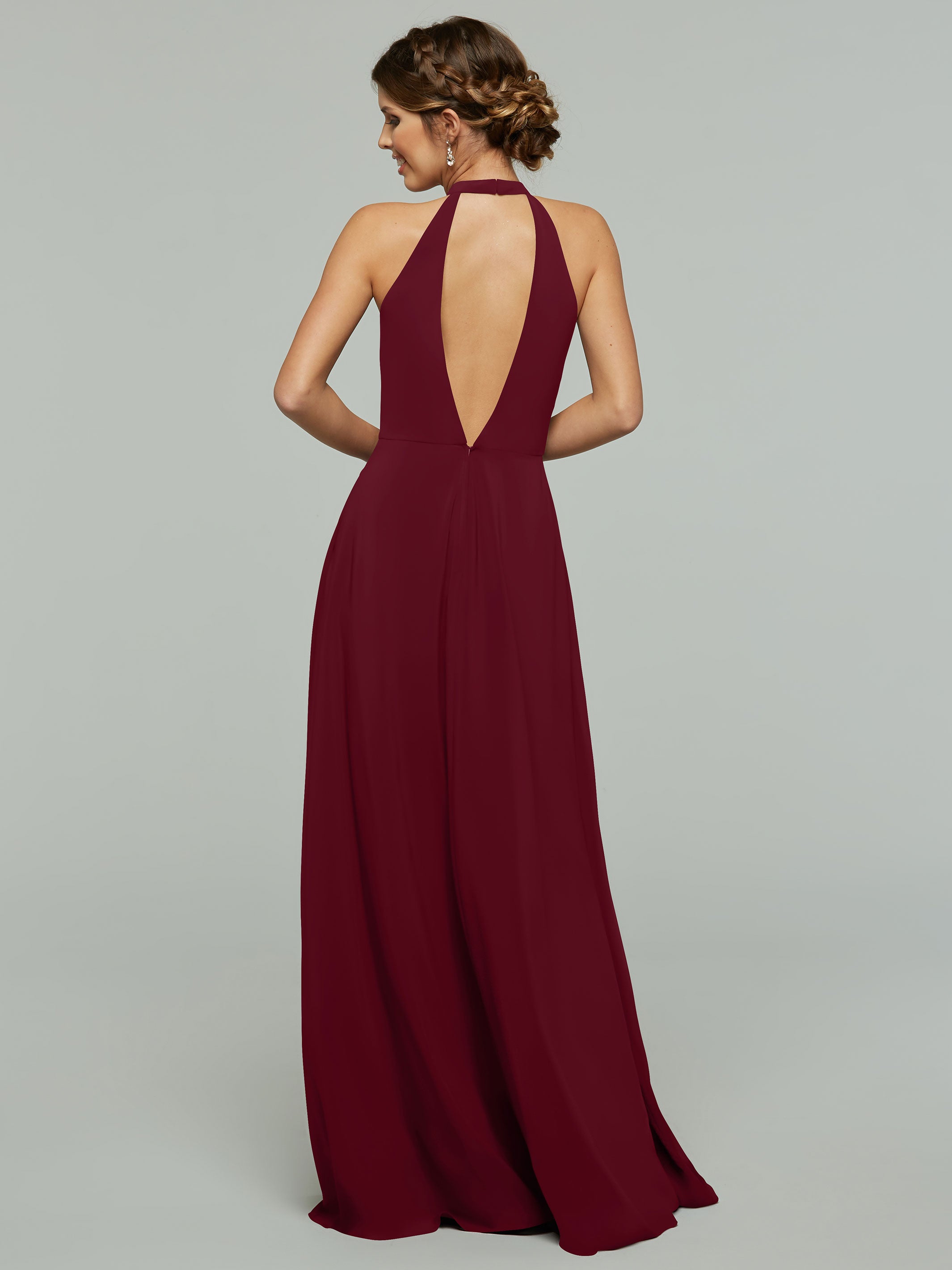 Elegant 80115 Stretch Chiffon A-Line Bridesmaid Dress with Plunging Halter Neckline - Perfect for Weddings, Formal Events & Special Occasions