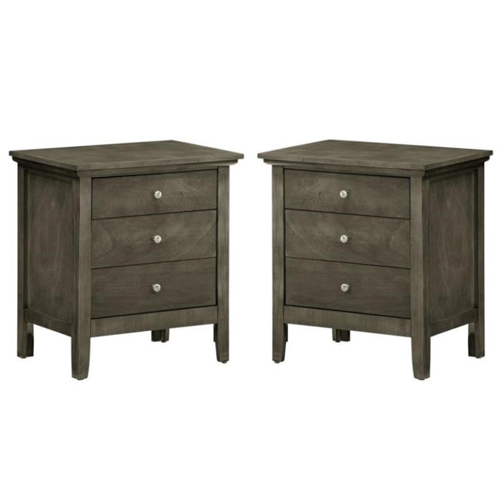 Home Square 2-Piece Solid Wood Nightstand Set with 3 Drawers in Gray - Perfect for Bedroom Furniture, Guest Room Storage & Modern Home Decor