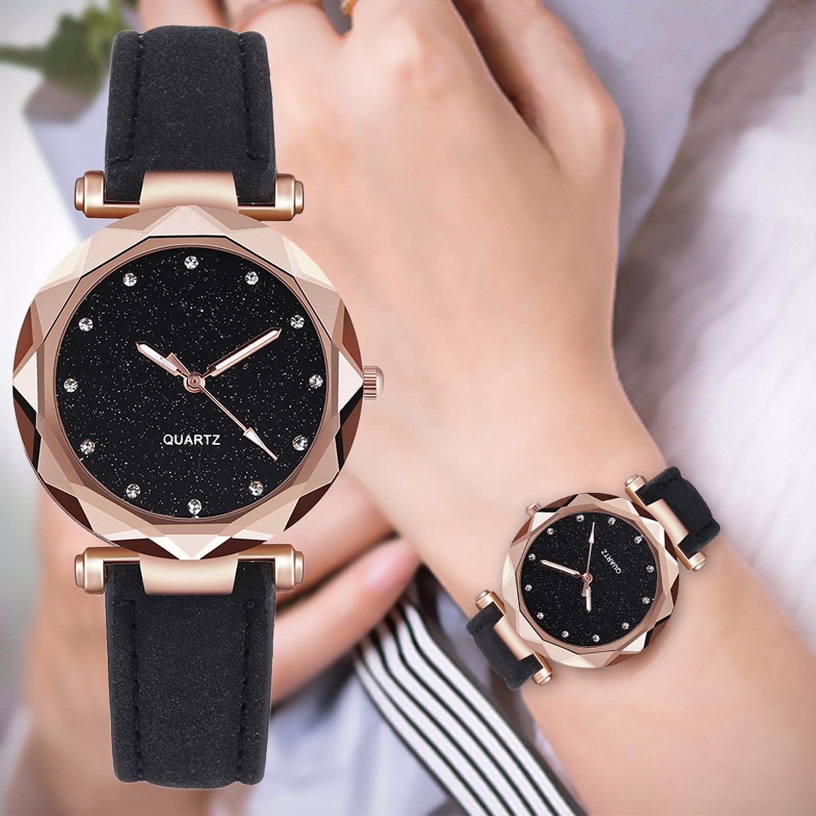 Elegant Women's Belt Wrist Watch with Dotted Stars & Roman Numerals - Frosted Dial Fashion Watch for Office, Party & Everyday Wear