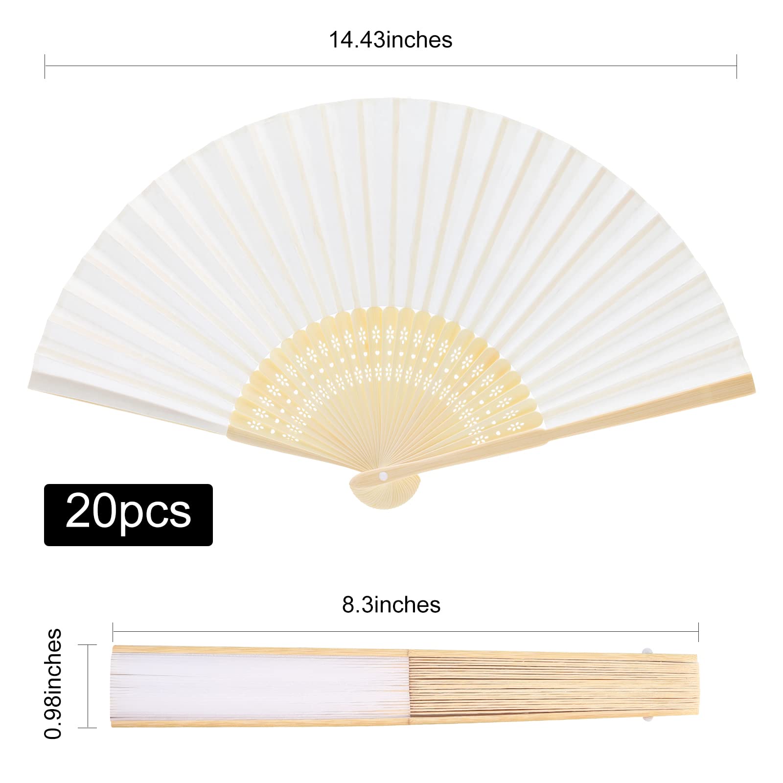 FEPITO 20 Pack White Handheld Bamboo Paper Folding Fans - Elegant Wedding Favors, Party Decorations & Home Decor Accessories | Perfect for Bridal Showers, Summer Events, and Asian-Themed Decor