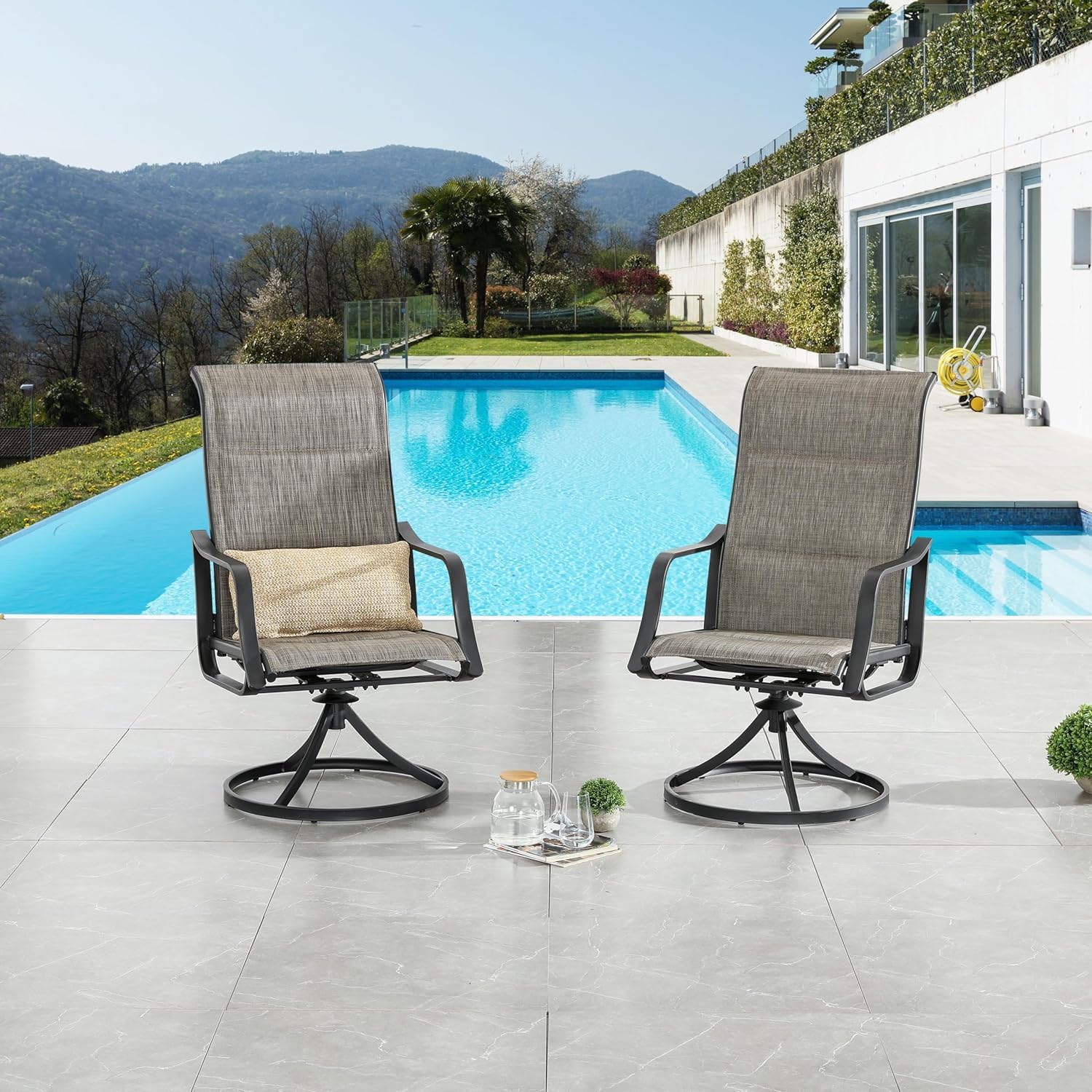 LOKATSE HOME 2-Piece Patio Dining Chair Set with Swivel Base & Textilene Fabric - Durable Metal Frame, Grey - Perfect for Outdoor Dining, Poolside Lounging & Backyard Relaxation