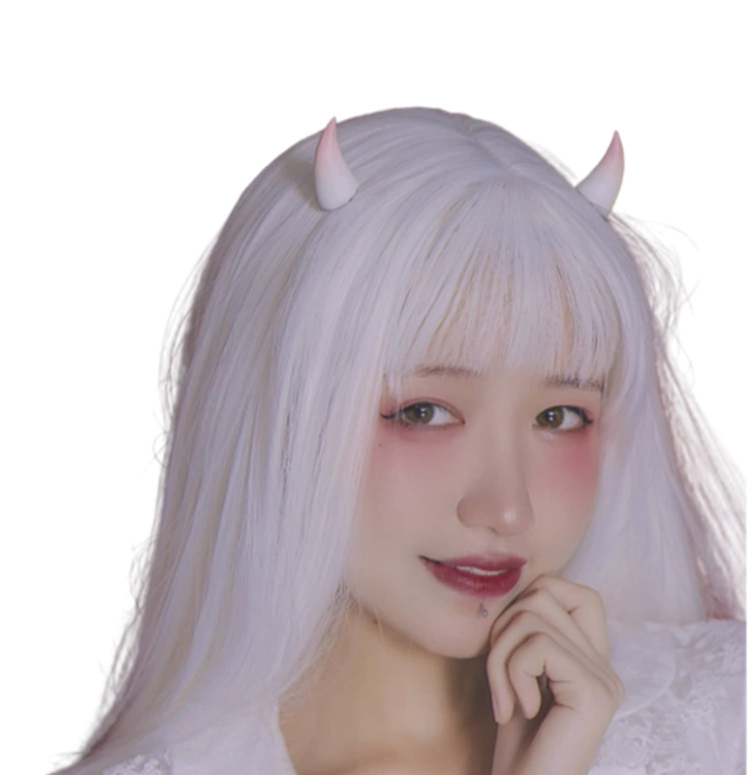 Gothic Devil Horns Hair Clips - Halloween Hair Accessories for Kids & Adults (White & Pink Small) | Perfect for Cosplay, Costume Parties & Gothic Fashion
