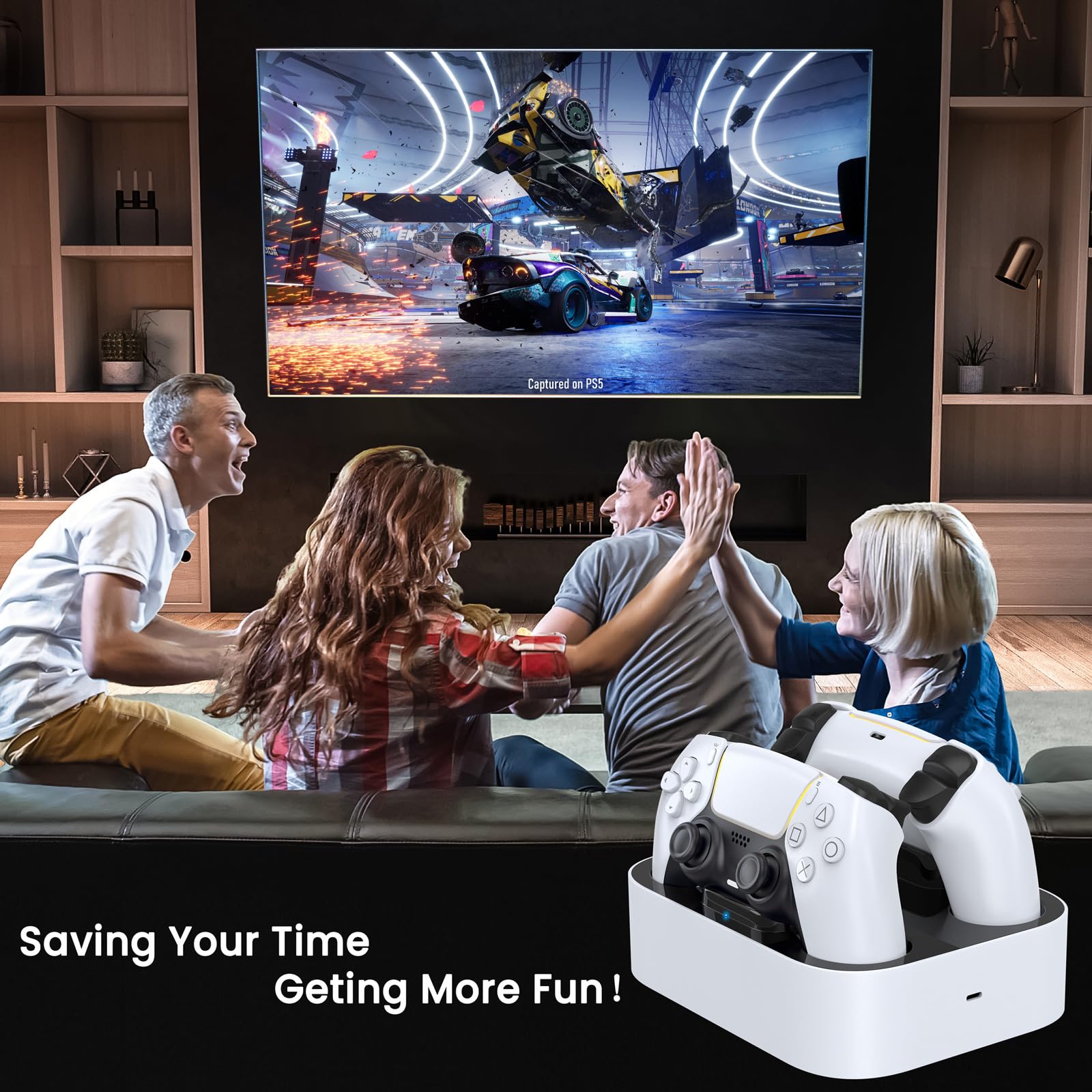 LVFAN PS5 Controller Charger Station - Fast Charging Dock for Playstation 5 & DualSense Edge Controllers (White) | Perfect for Gaming Setup & Multiplayer Sessions