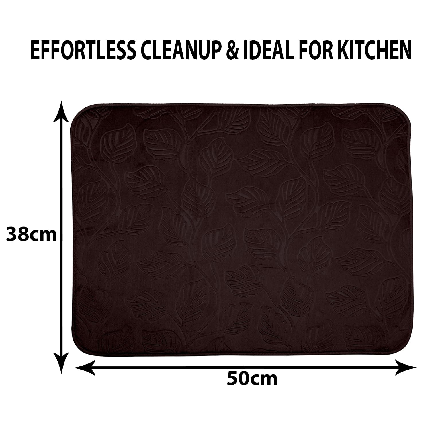 Kuber Industries Microfiber Dish Drying Mat - Super Absorbent Kitchen Counter Mat for Dishes, Utensils & Cookware - Quick-Dry Non-Slip Embossed Design - 38x50 Inches (Brown) - Perfect for Countertops, Sinks & Drying Racks