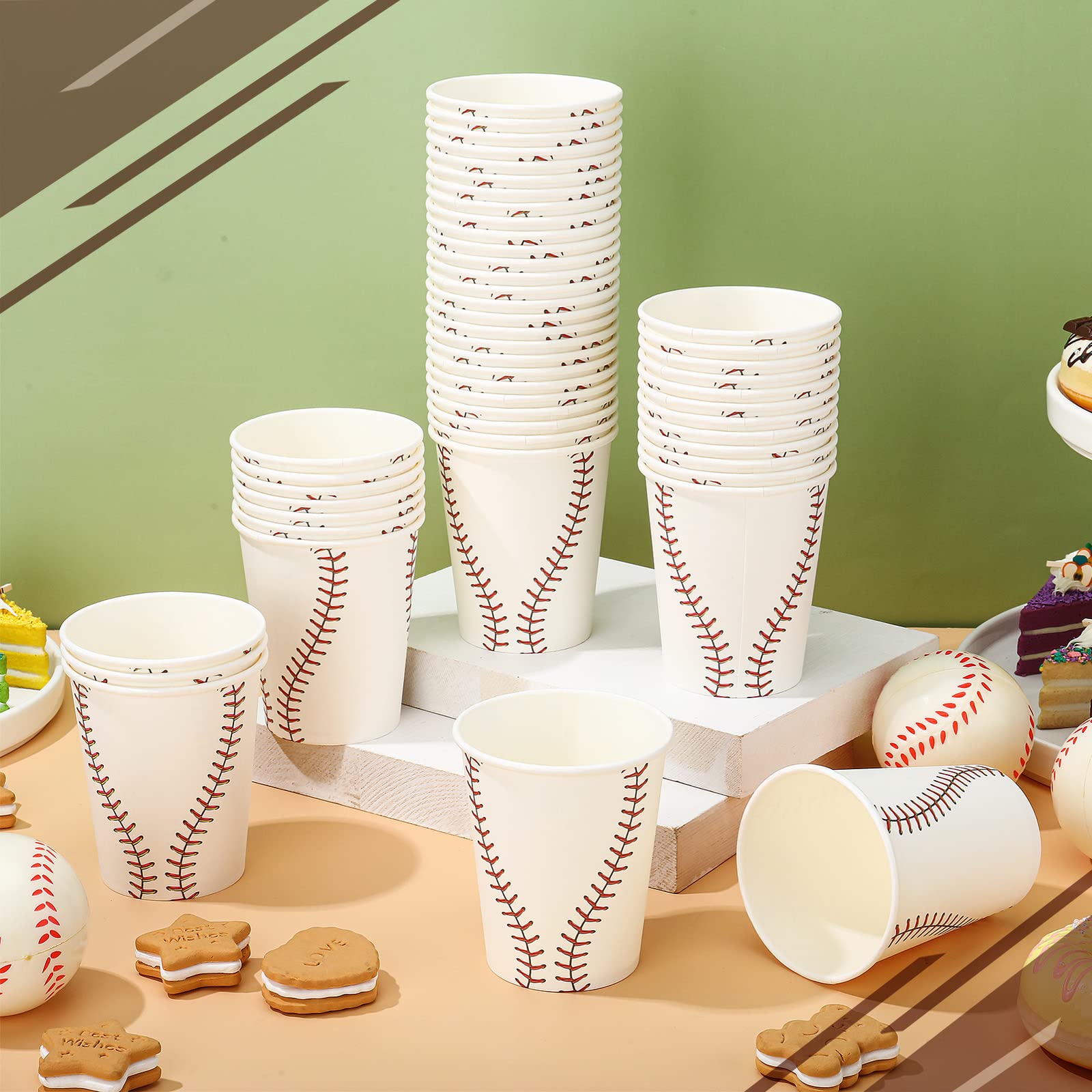Teling 100-Pack 9oz Baseball Party Cups - Disposable Paper Drinking Cups for Sports Themed Birthday Parties, Game Day Decorations & Team Celebrations - Perfect for BBQs, Tailgates & Sports Events