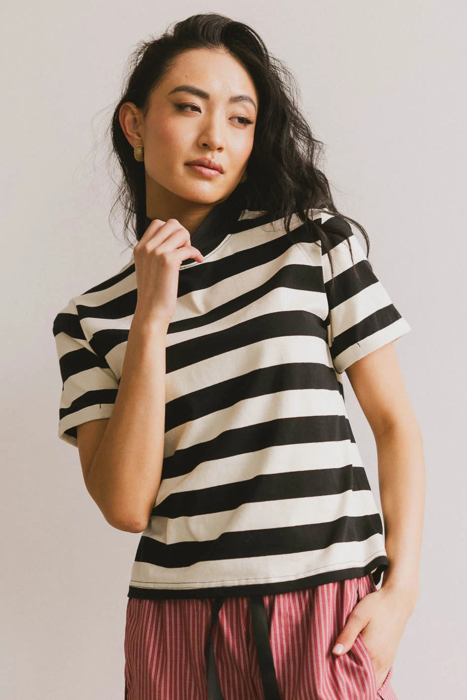 Grenna Striped Black Women's T-Shirt - Soft Cotton Casual Top for Everyday Wear | Perfect for Work, Outings & Layering