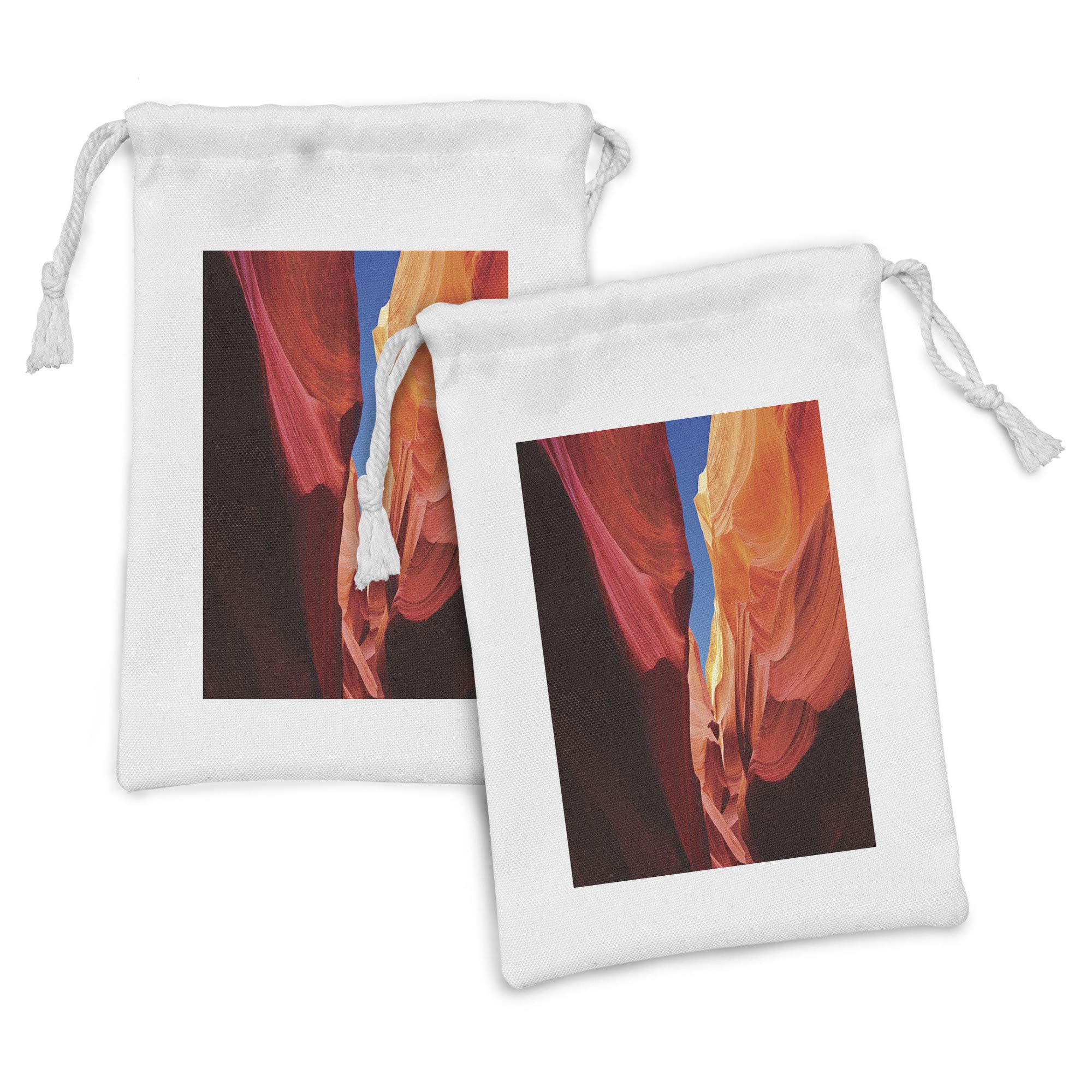Ambesonne Arizona Fabric Pouch Set of 2 - Vibrant Antelope Canyon Sandstone Print Drawstring Bags for Toiletries, Travel Essentials, Masks & Party Favors (9