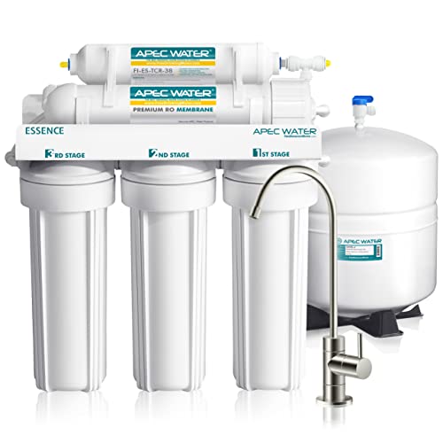 APEC Water Systems Essence ROES-100 5-Stage Reverse Osmosis Drinking Water Filter System, 100 GPD, Quick Dispense, 1:1 Pure to Drain - High Efficiency Under Sink Water Purifier for Clean Drinking & Cooking Water