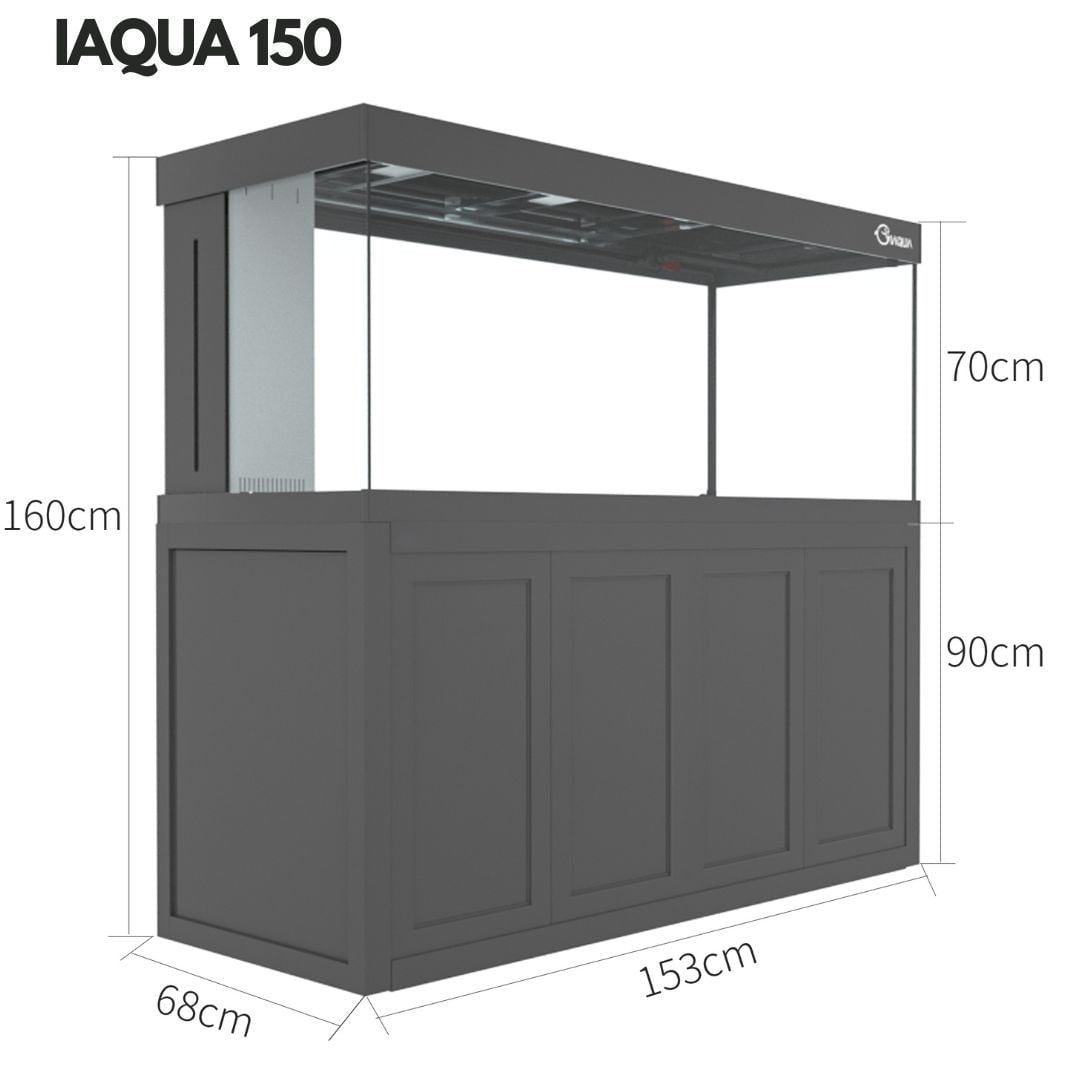 IAQUA 150 Gallon Crystal Clear Glass Aquarium Tank with Sump System & Aluminum Cabinet - Perfect for Saltwater Fish, Coral Reefs & Aquatic Plants in Home or Office Decor