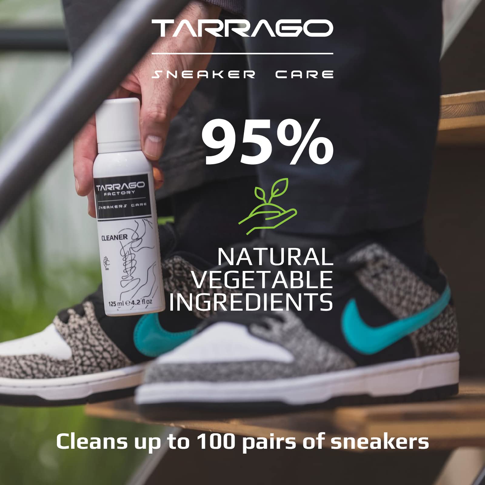 Tarrago Sneaker Care Cleaner Spray - Effective Shoe Cleaner for Suede, Leather, Nubuck, Canvas & More | 4.2 fl.oz Aluminum Bottle | Perfect for Daily Cleaning, Stain Removal & Sneaker Maintenance
