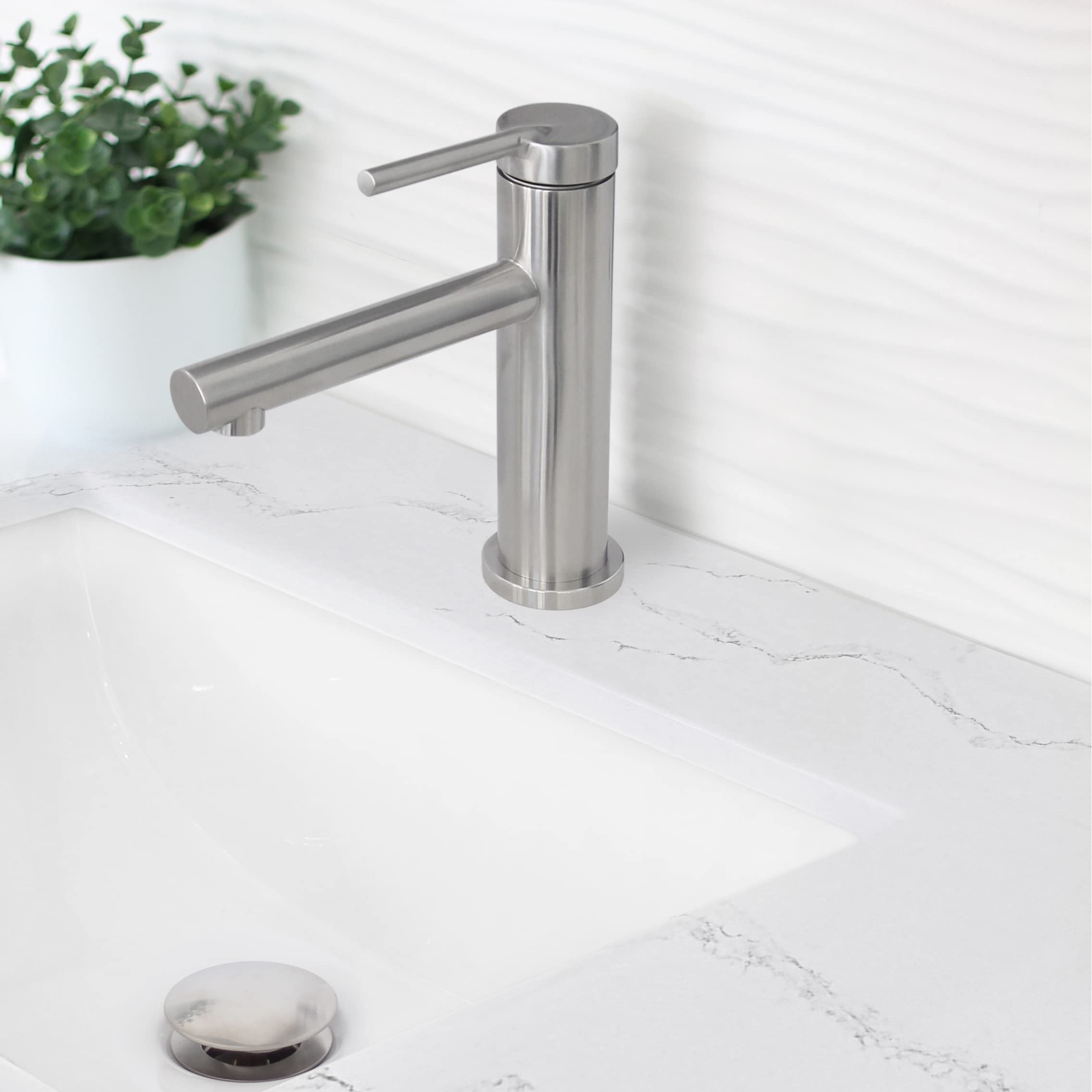 Stylish Single Handle Bathroom Faucet - Solid Stainless Steel Construction, 1 Hole Vessel Sink Faucet with Brushed Finish (Model B-123S) - Perfect for Modern Vanities, Powder Rooms & Luxury Bathroom Upgrades