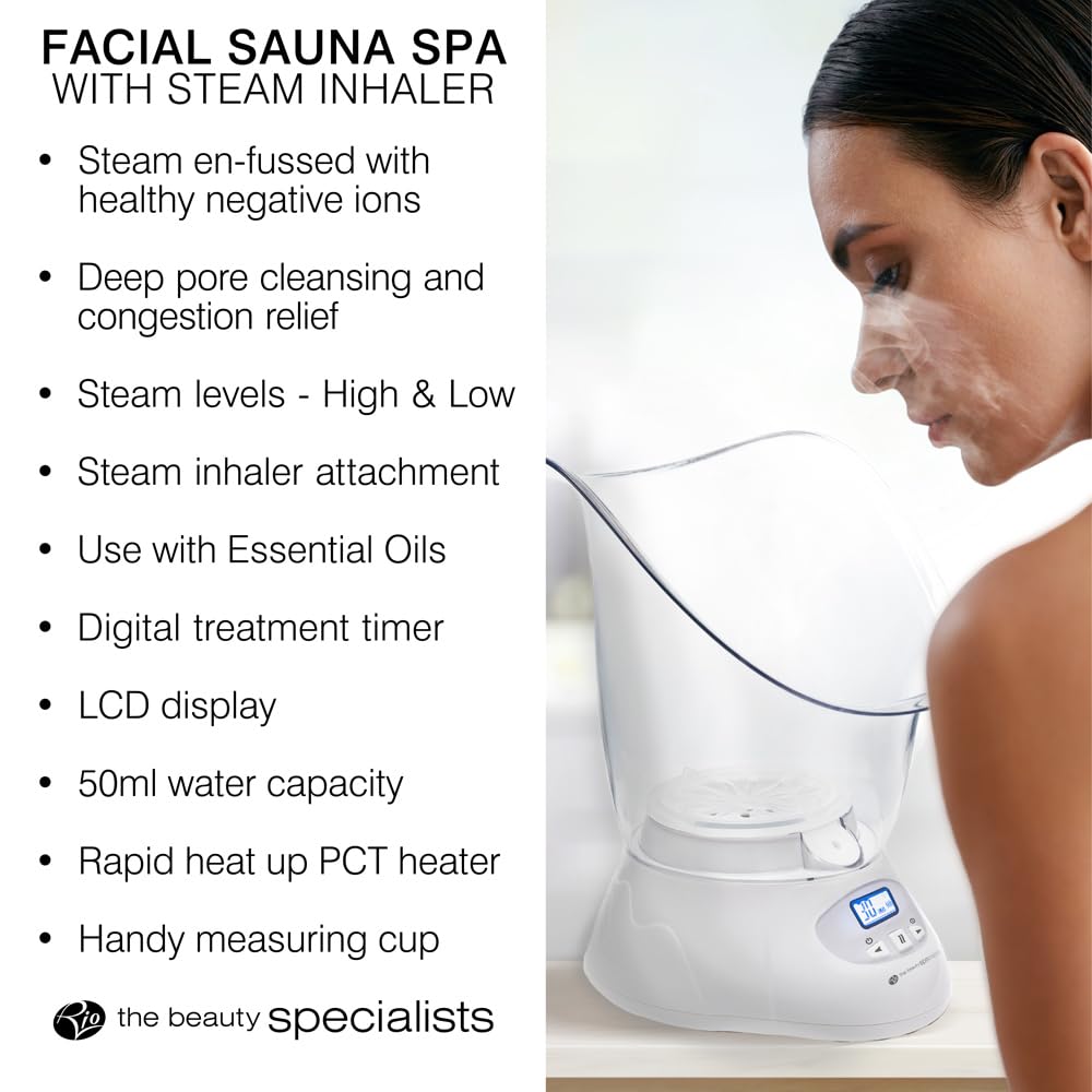 Rio Facial Steamer & Sauna for Deep Skin Cleansing - Opens Pores, Removes Blackheads with Ionic Steam & Diffuser | Digital Control for Spa-Like Facial Treatment at Home | Perfect for Acne Care & Pre-Makeup Prep