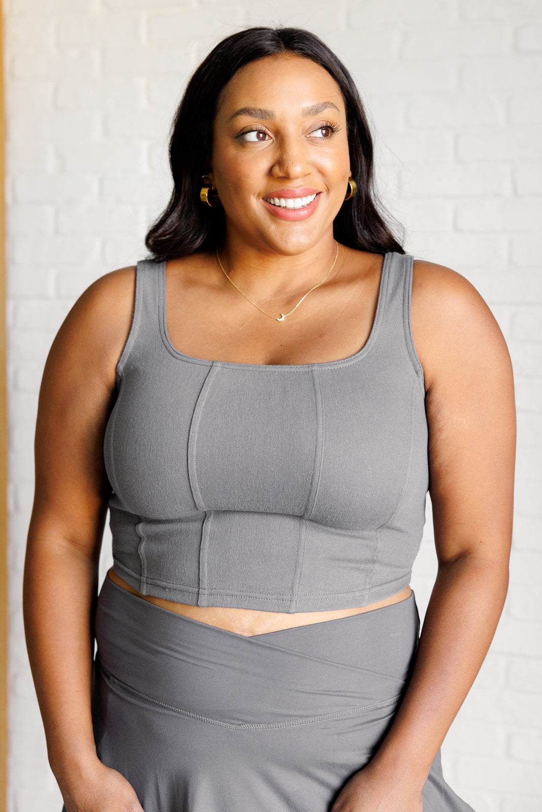 Stylish Titanium Twill Square Neck Crop Top for Women - Perfect for Casual Outings, Summer Fashion & Layering