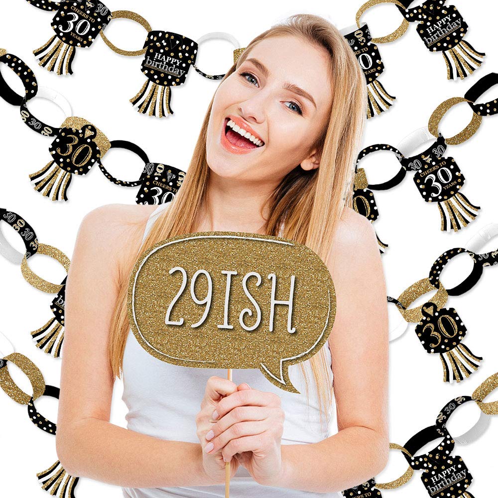 Big Dot of Happiness 30th Birthday Party Decorations Kit - Gold Banner & Photo Booth Props - Adult Birthday Supplies - Perfect for Milestone Celebrations & Themed Parties