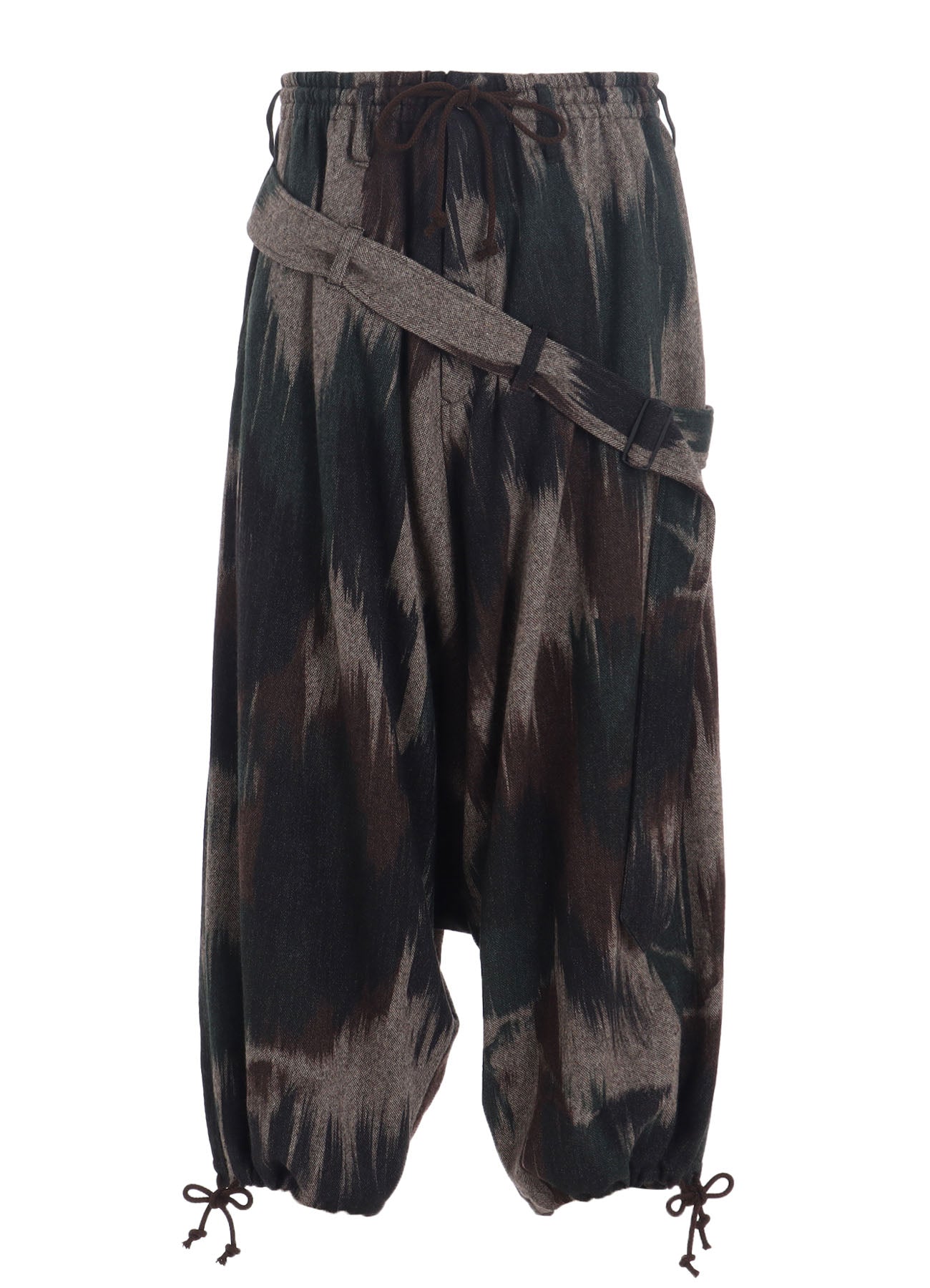 Camouflage Tweed Belted Balloon Sarouel Pants for Women - Stylish High Waisted Wide Leg Trousers for Casual Outfits & Boho Fashion