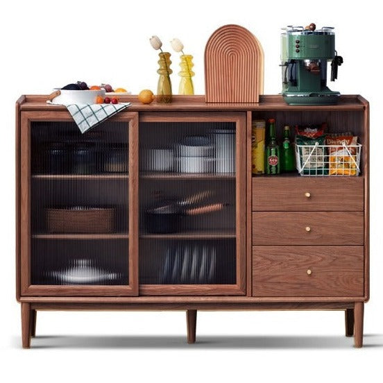 Premium Solid Wood Sideboard with Sliding Doors - Oak, Ash, Black Walnut & Cherry Options - Perfect for Dining Room Storage & Living Room Organization