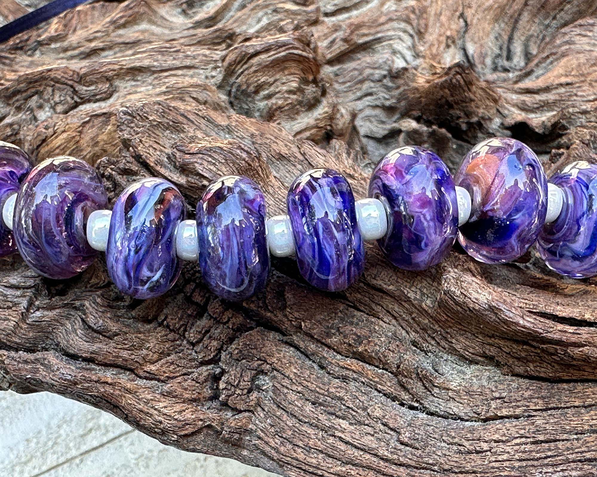 MTO Purple Blue Glimmer Lampwork Glass Beads Set for Jewelry Making - DIY Bracelet, Necklace & Craft Projects - SRA Certified