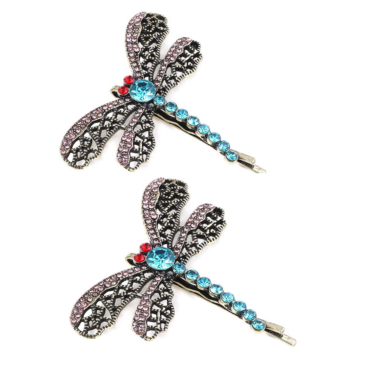 2PCS Vintage Rhinestone Hair Clips - Hollow Dragonfly Design Alloy Barrettes for Women | Elegant Bobby Pins & Side Hair Accessories for Parties, Weddings & Daily Wear