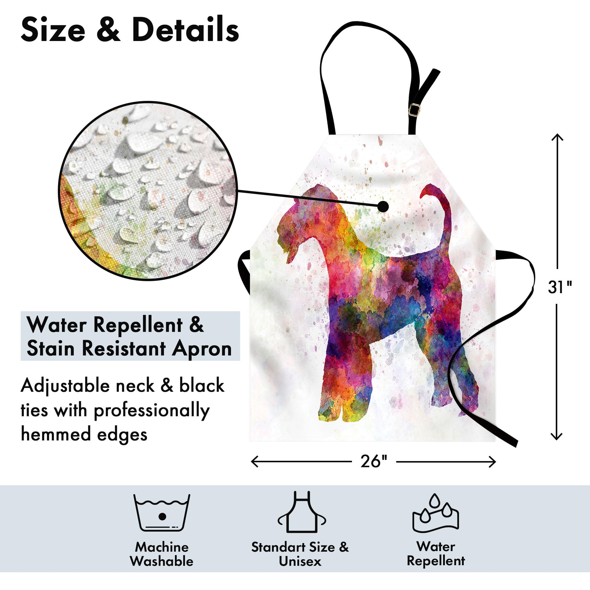 Funny Airedale Apron with Watercolor Splash - Unisex Kitchen Bib for Cooking & Gardening