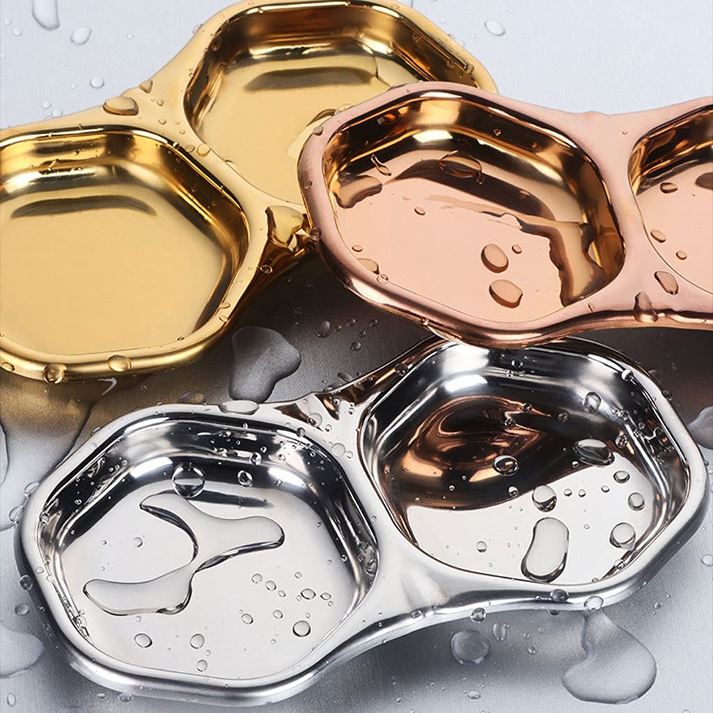 Stainless Steel 2-Compartment Condiment Bowl - Perfect for Salad Dressing, Soy Sauce, Vinegar, Spices, Sushi & BBQ Seasoning | Small Dip Dish for Kitchen, Dining & Outdoor Use (Size B)