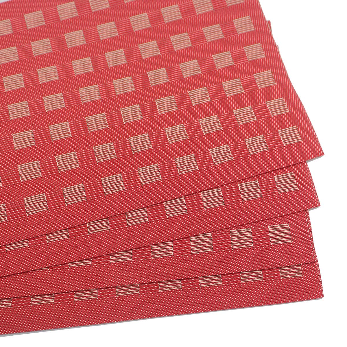 Gugrida PVC Woven Vinyl Placemats Set of 6 - Waterproof & Durable Table Mats for Dining, Kitchen, or Outdoor Use (Red)
