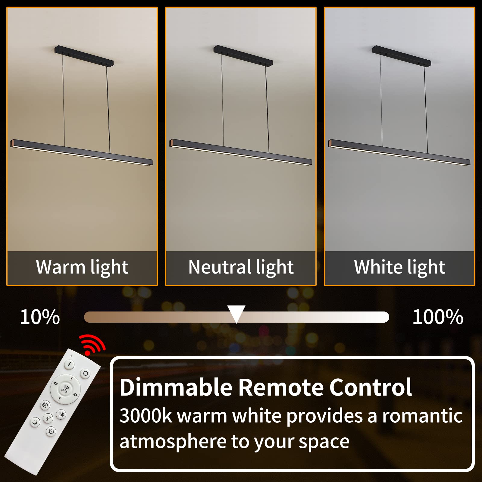 Modern 20W LED Linear Pendant Light Fixture with Remote - 39