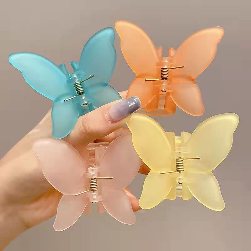 Trendy Butterfly Frosted Hair Clips for Women & Girls - 4 Pack Plastic Hair Barrettes & Claw Clips - Perfect for School, Work, and Party Hairstyles