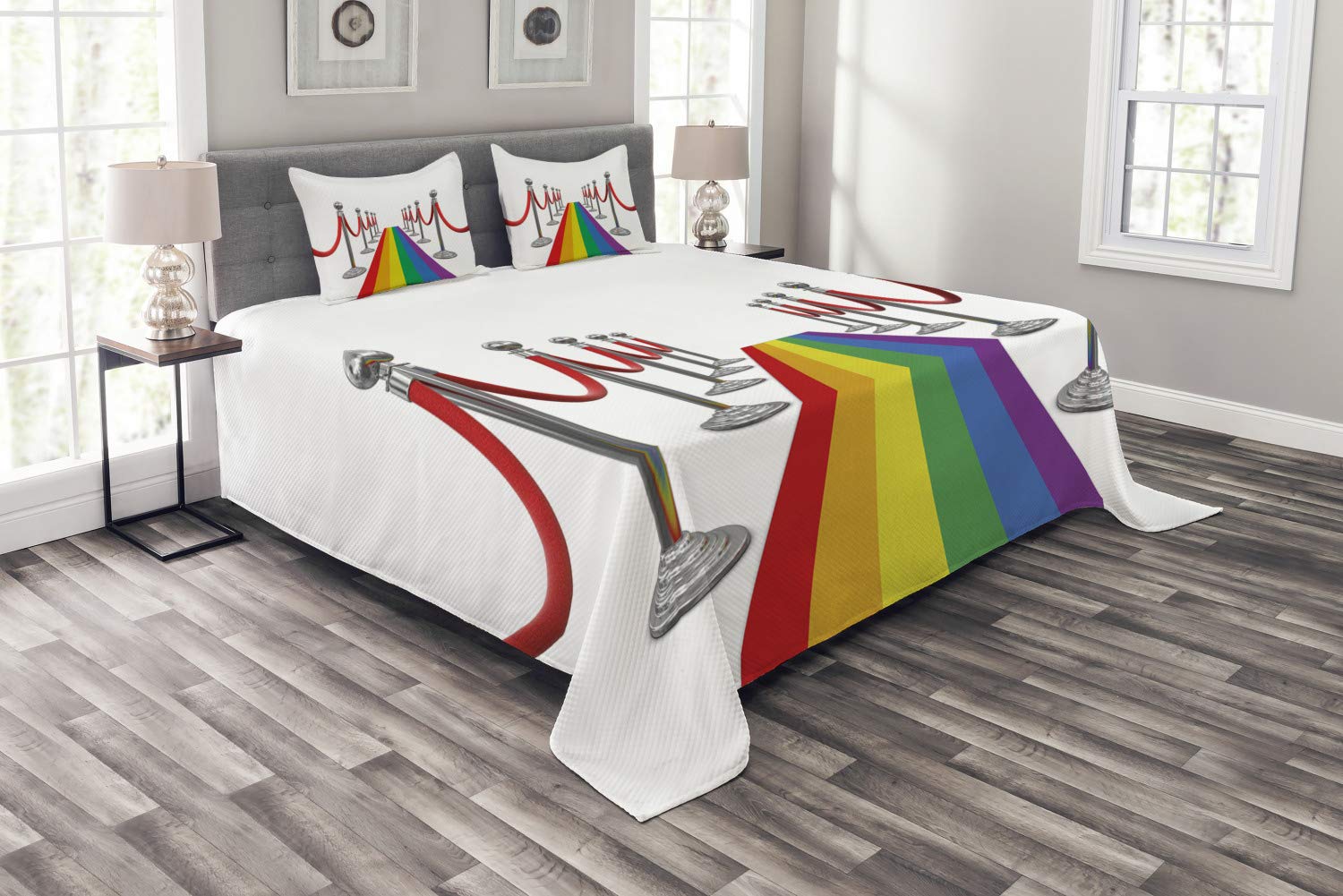 Ambesonne Pride Bedspread Set - 3 Piece King Size Decorative Bedding with 2 Pillow Shams, Colorful Gay Parade & Community Event Design - Perfect for LGBTQ+ Celebrations, Pride Month Decor & Vibrant Bedroom Styling