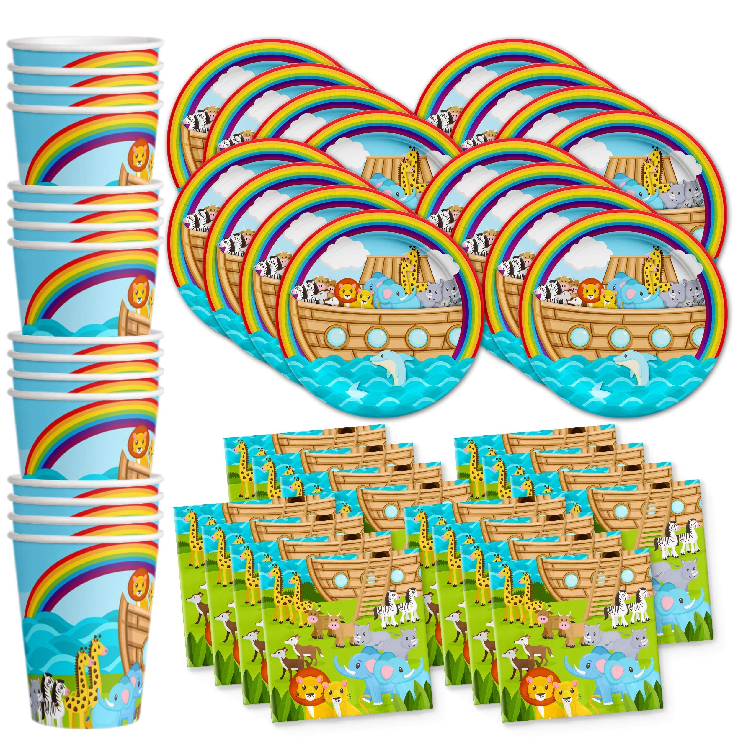 Noah's Ark Themed Birthday Party Supplies Set - 16-Piece Tableware Kit with Plates, Napkins & Cups for Kids' Animal Adventure Party