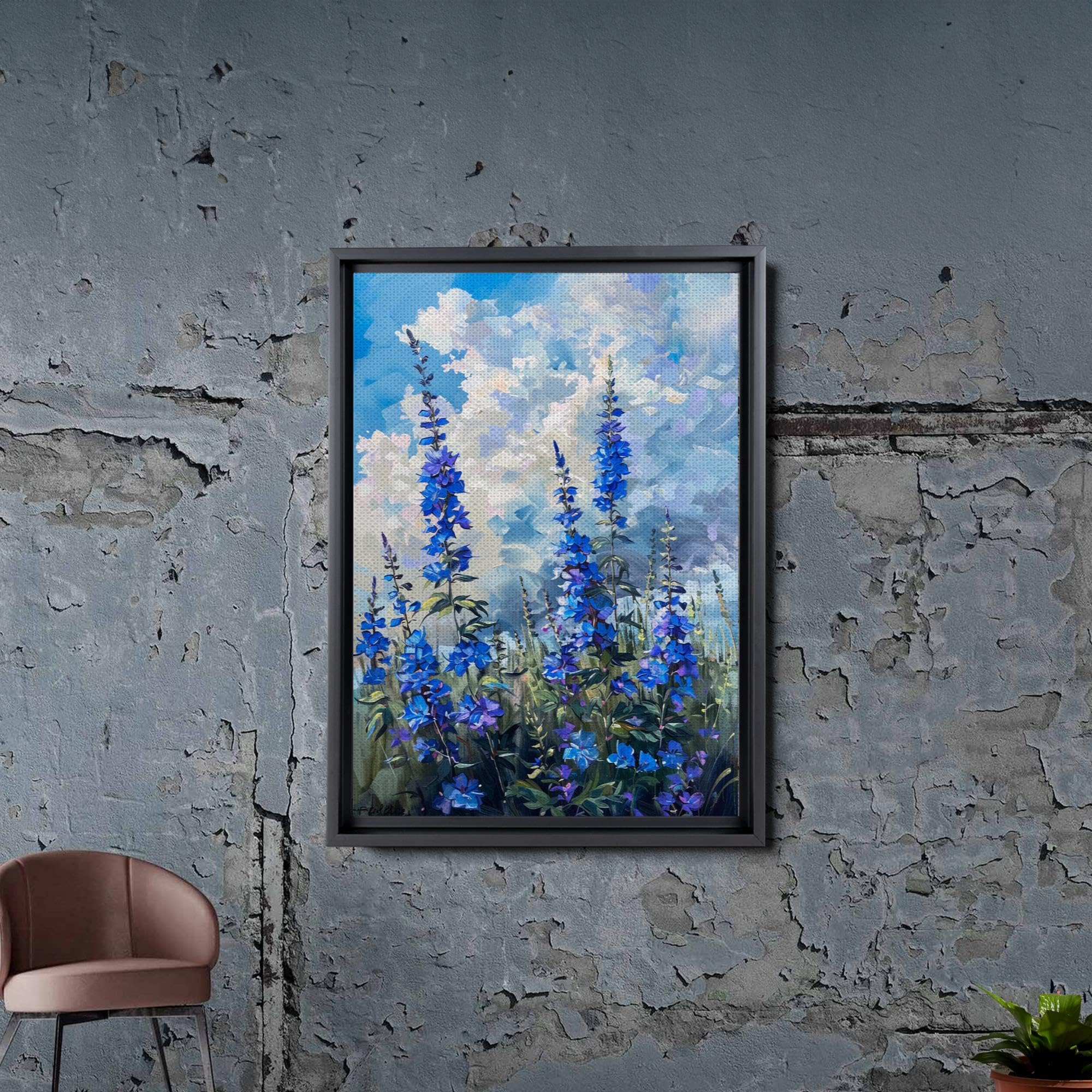 Abstract Purple Orchid Flower Canvas Art - Floral Wall Decor with Mountain Sunset Glow - Handmade Print for Living Room, Bedroom & Office Decoration