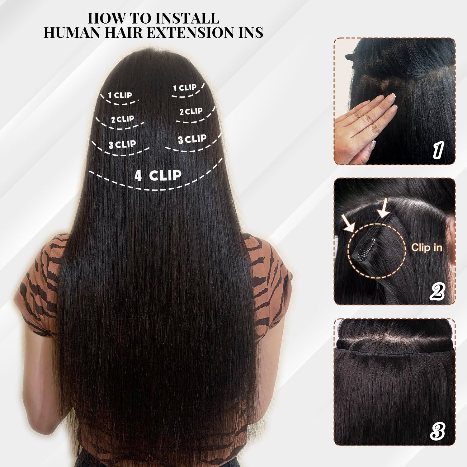 Premium 22 Inch Natural Black Clip-in Hair Extensions - 7pcs 120g Real Human Hair with 16 Clips | Double Weft Remy Human Hair for Women | Perfect for Volume, Length & Styling for Parties, Weddings & Daily Wear