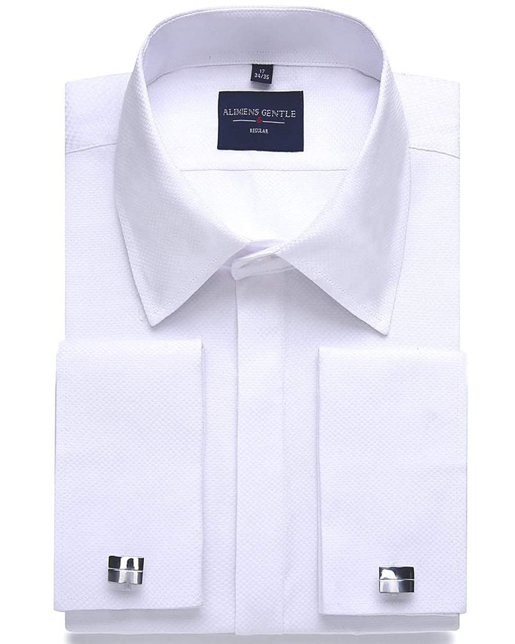 Premium Men's French Cuff Dress Shirts - Long Sleeve Formal Shirt with Metal Cufflinks & Collar Stays - Classic Regular Fit Business Attire for Office, Weddings & Special Occasions