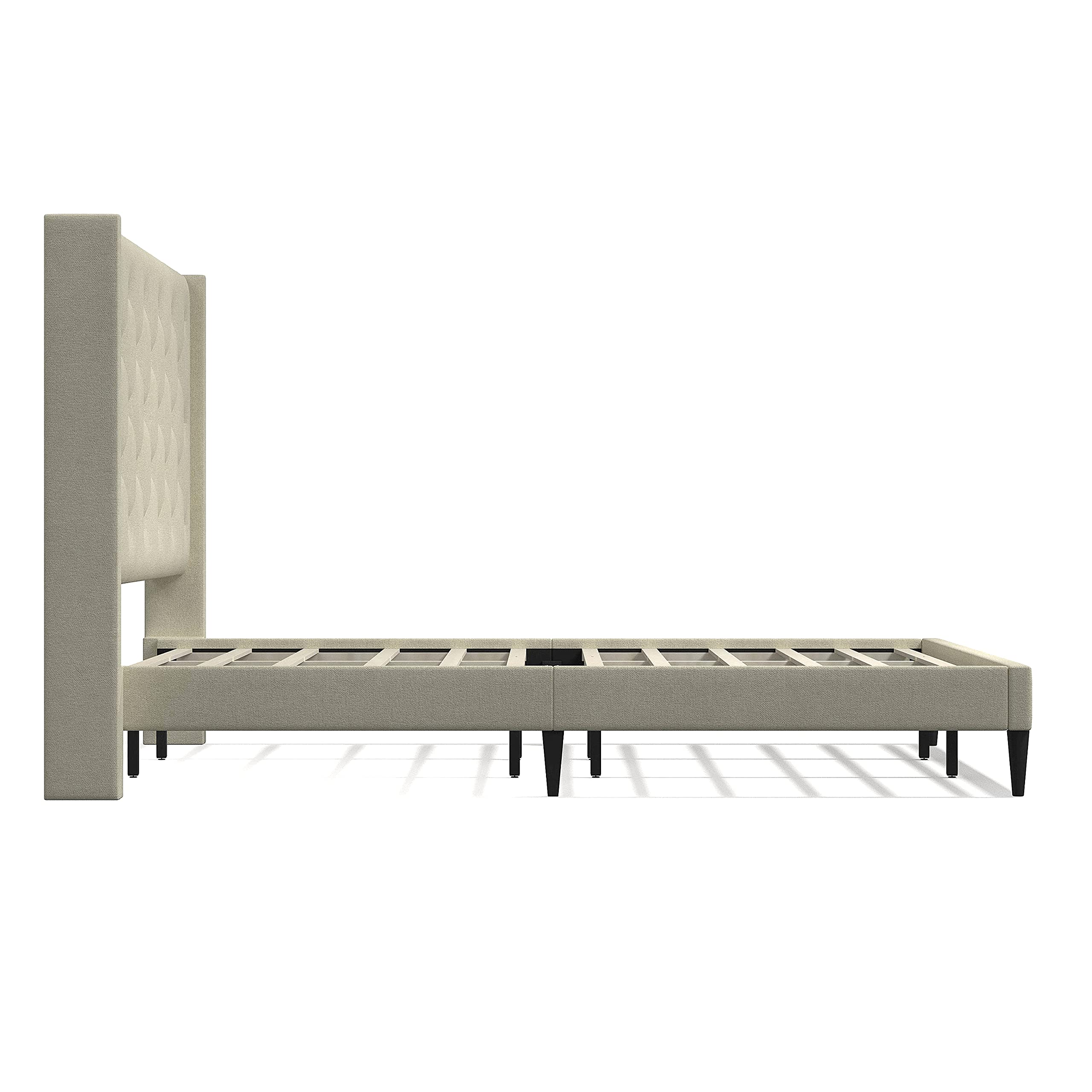 Glenwillow Home Huppe Upholstered Platform Bed Frame - King Size Beige Mid Century Modern Wingback Headboard with Button Tufting | No Box Spring Required | Easy Assembly | Perfect for Master Bedrooms & Guest Rooms