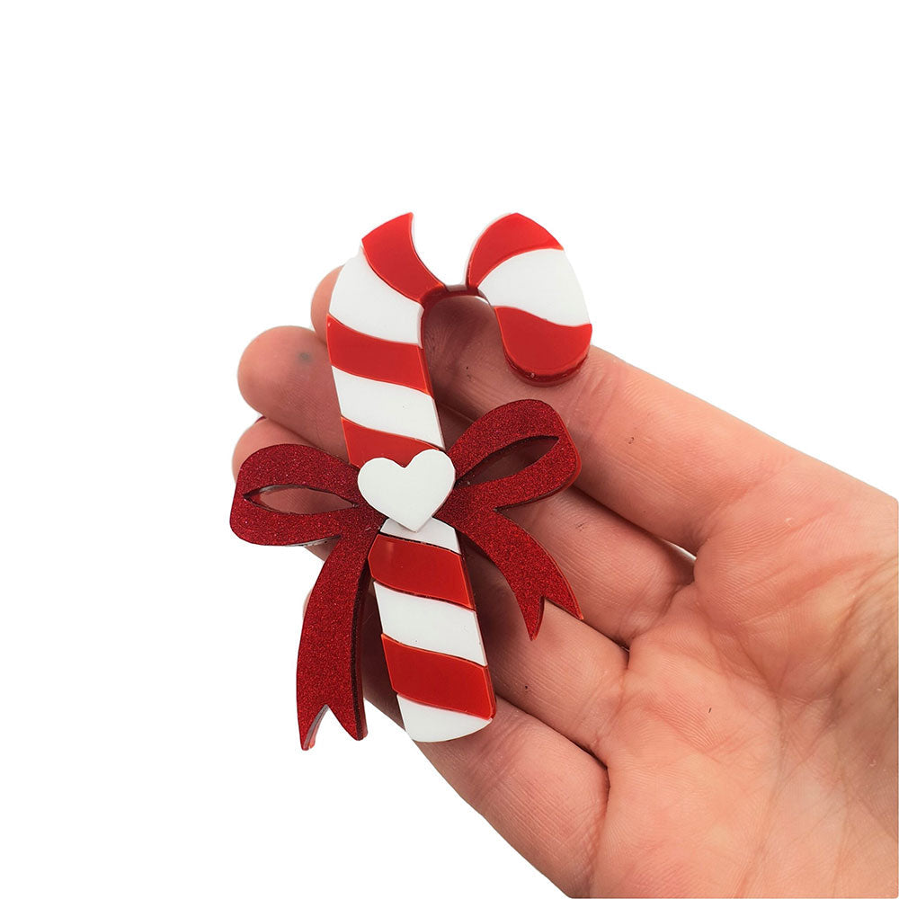 Festive Candy Cane Brooch Pin - Christmas Holiday Jewelry Accessory for Women | Perfect for Xmas Parties, Gift Exchanges & Winter Outfit Decorations