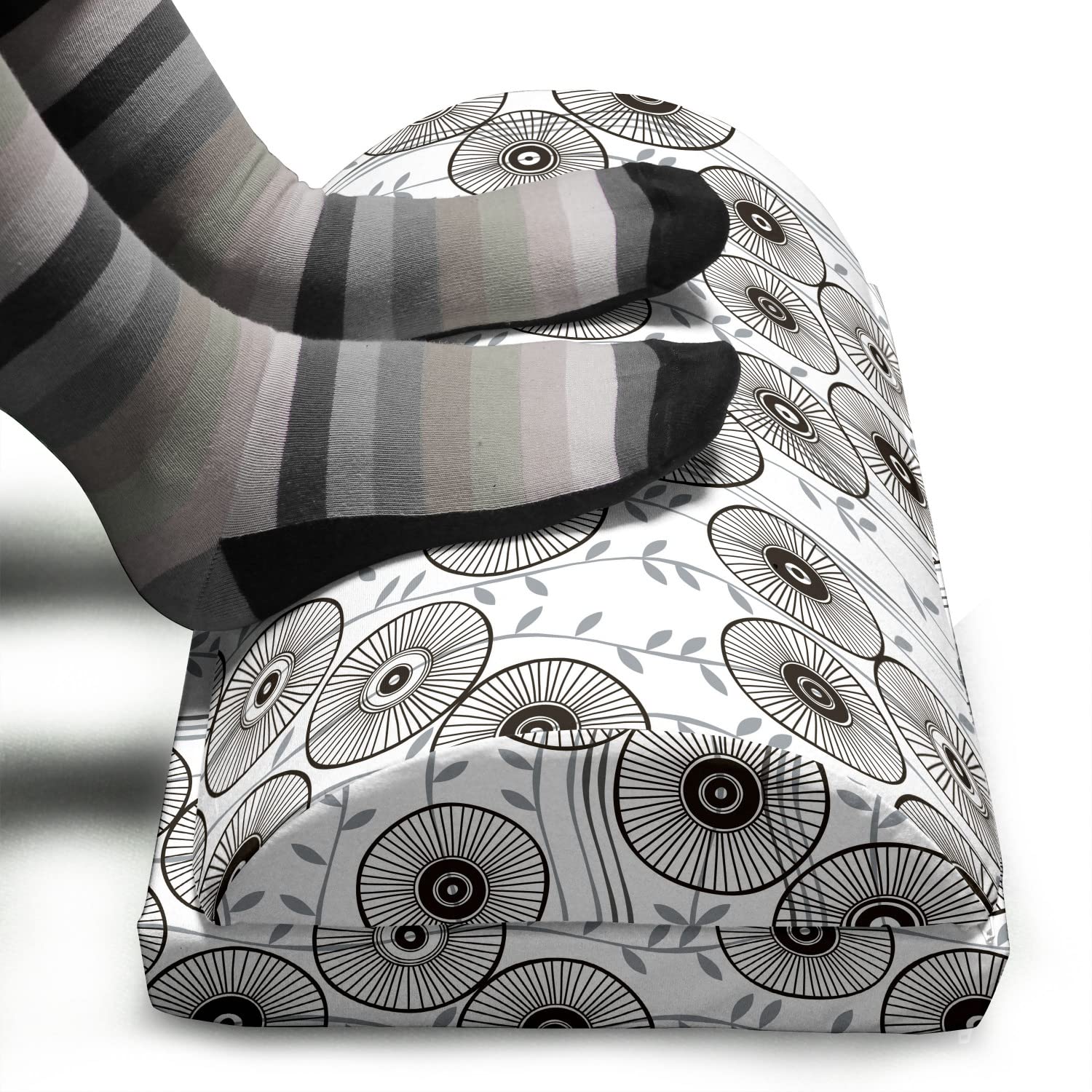 Ambesonne Abstract Foot Rest with Non-Slip Backing - Adjustable Ergonomic Memory Foam Leg Support for Office & Home - Dark Taupe Grey Wagon Wheel Design - Perfect for Work, Gaming & Relaxation