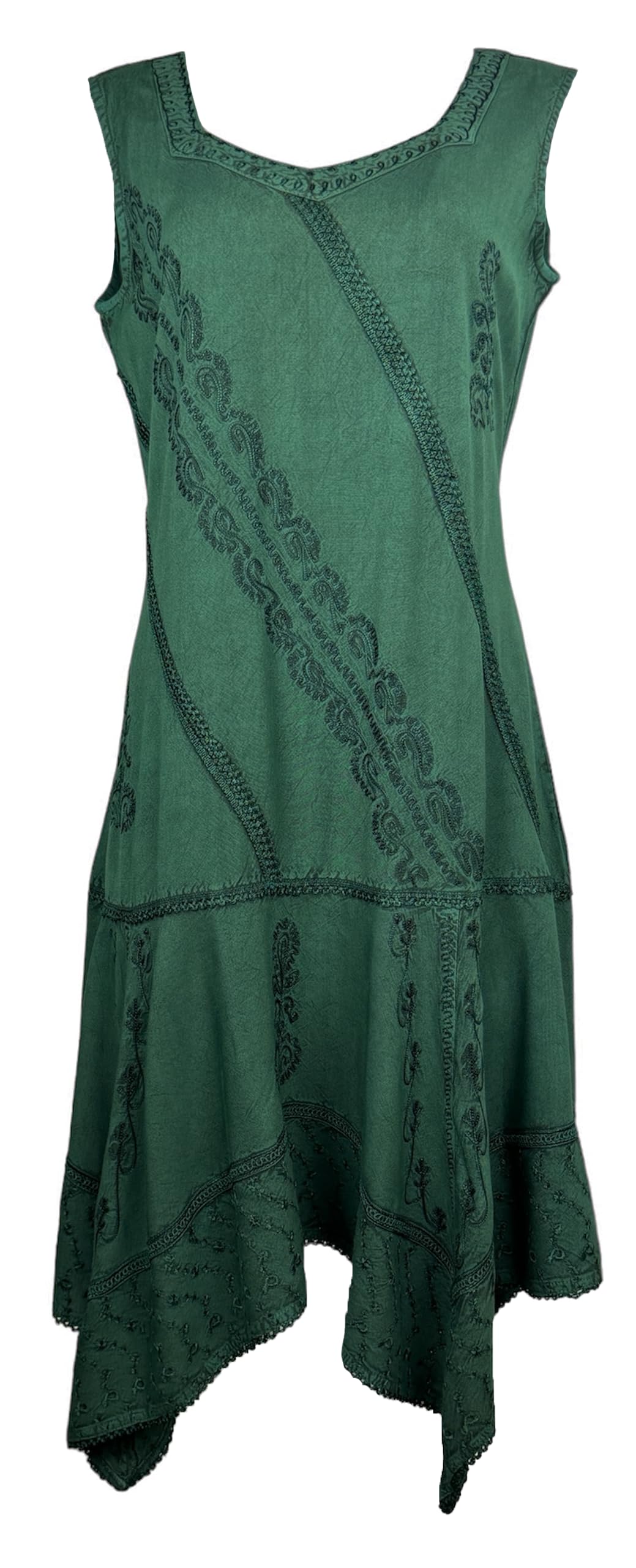 Agan Traders 2025 Spring Women's Boho Peasant Embroidered Long Maxi Dress - Asymmetrical Hem Sleeveless Formal Gown for Weddings, Parties & Special Occasions