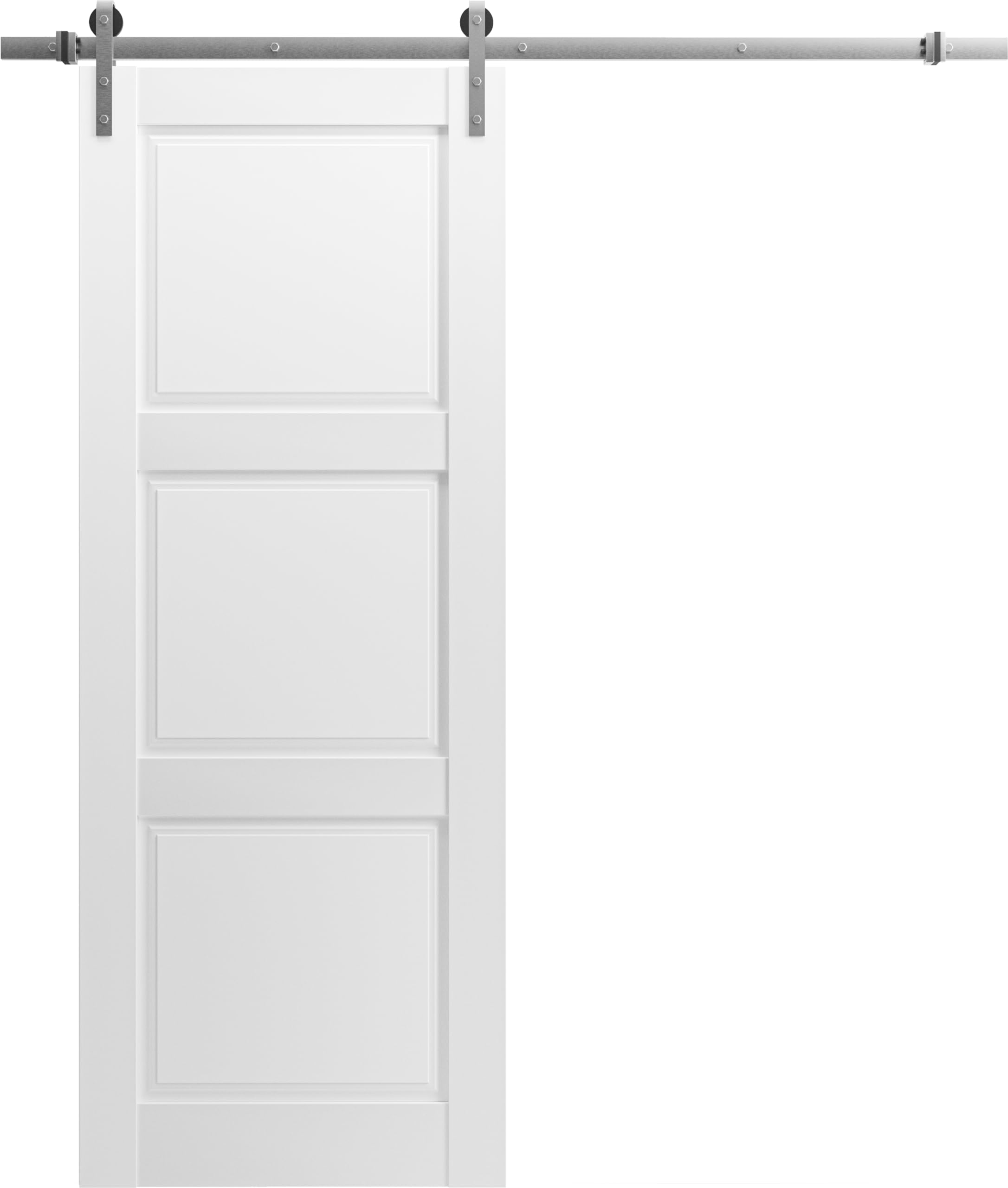 Lucia 2661 Matte White 30x80 Inch Solid Panel Barn Door with 6.6FT Stainless Steel Top Mount Rail - Heavy Duty Interior Sliding Door for Bedroom, Closet or Living Room