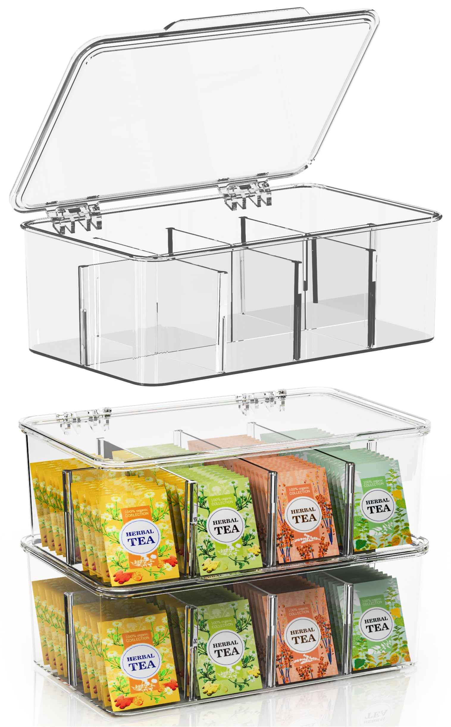 Utopia Home 3-Pack Stackable Tea Bag Organizer with Lid - Clear Kitchen Storage Container for Tea Bags, Spices & Small Items | Perfect for Pantry Organization, Countertop Display & Gift Giving
