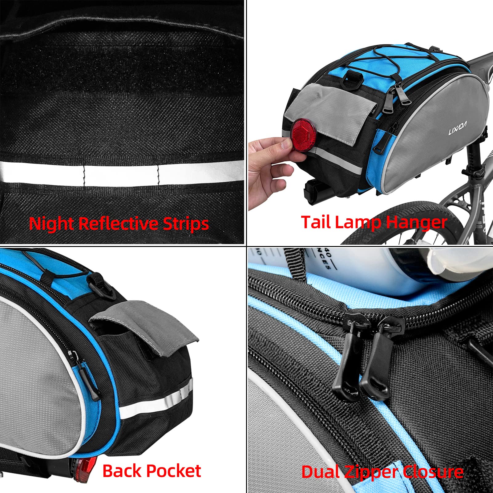 Lixada Waterproof Bicycle Pannier Bag - Bike Rear Seat Saddle Bag with Shoulder Strap for Mountain Cycling & Outdoor Adventures - Perfect for Commuting, Touring & Grocery Shopping