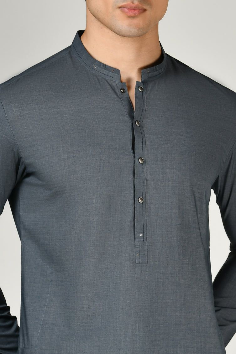 Elegant Blended Grey Shalwar Kameez by J. Junaid Jamshed - Traditional Pakistani Outfit for Men - Perfect for Weddings, Eid & Special Occasions