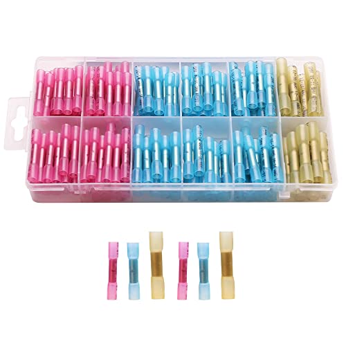 WiringPlus 220 Pcs Heat Shrink Butt Connectors Kit - Waterproof Insulated Electrical Wire Terminals for Marine, Automotive, Boat & Truck Wiring - Secure Crimp Connectors for Reliable Electrical Joints | Ideal for DIY Repairs, Vehicle Maintenance & Marine Applications