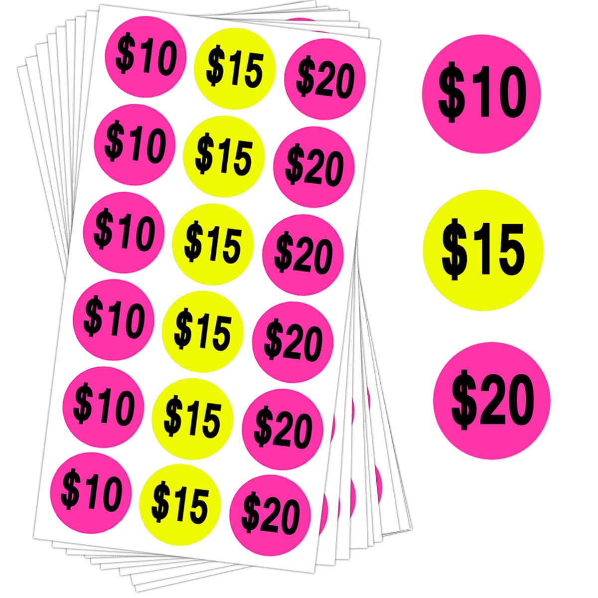 Bright Yellow & Pink 1 Inch Fluorescent Round Price Stickers - 500 Adhesive Sale Labels for Retail Pricing, Garage Sales & Clearance Events - Perfect for Pricing, Organizing & Discount Marking