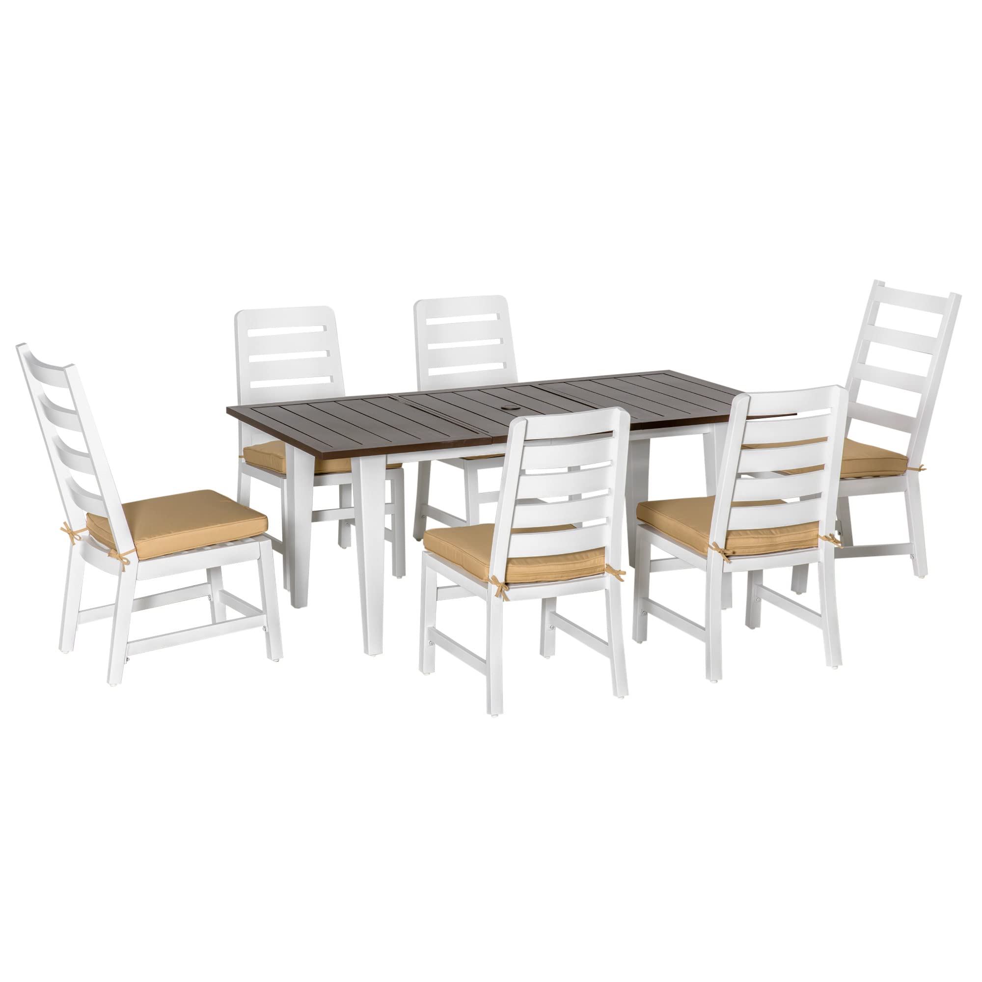Outsunny 6-Piece Patio Dining Set with Table, Chairs & Cushions - Outdoor Furniture with Umbrella Hole for Garden, Backyard, Poolside - Beige - Perfect for Outdoor Entertaining & Relaxation